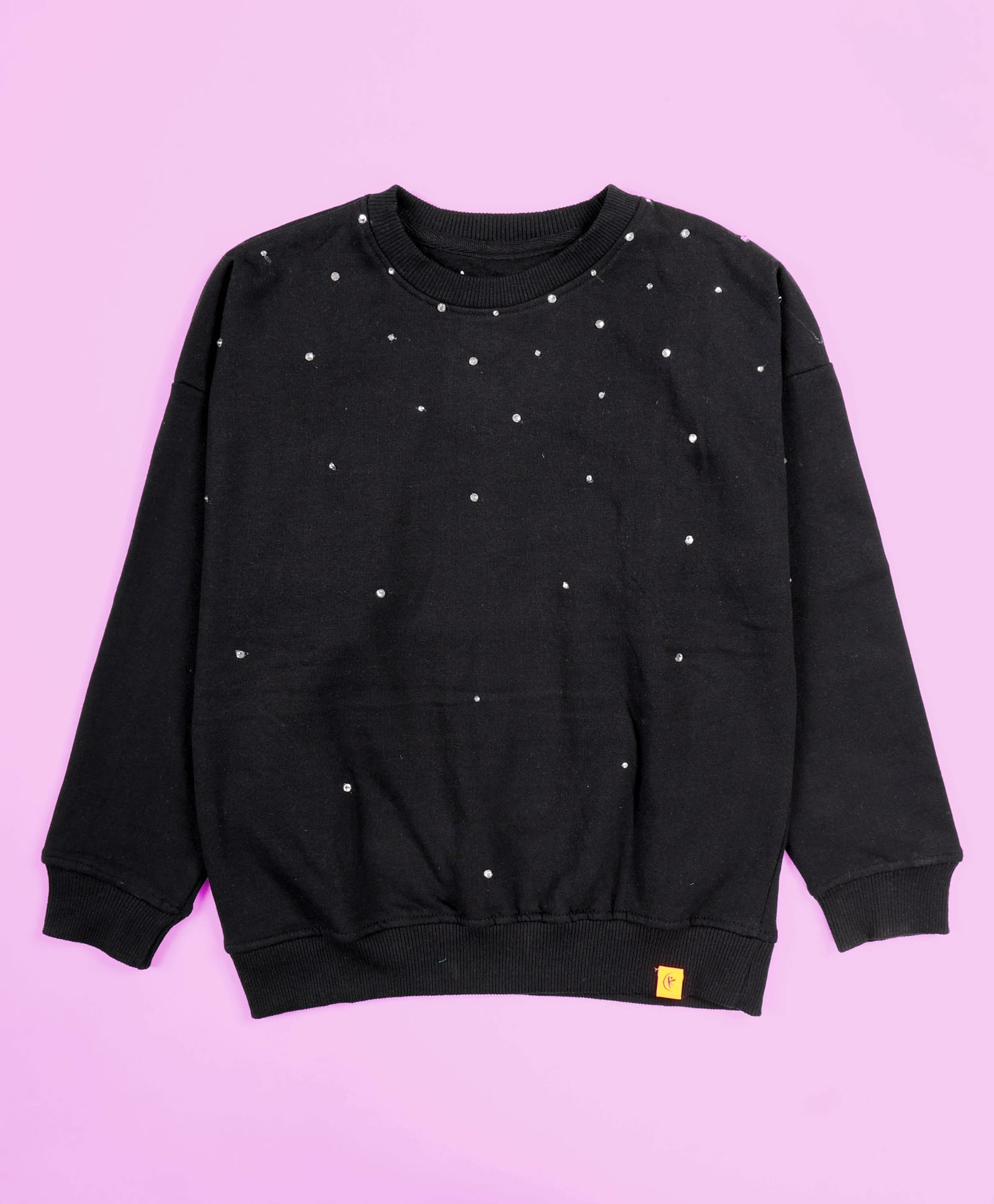 Kiddopanti Fleece Knit Full Sleeves Rhinestones Embellished Light Winter Sweatshirt - Black-image-40