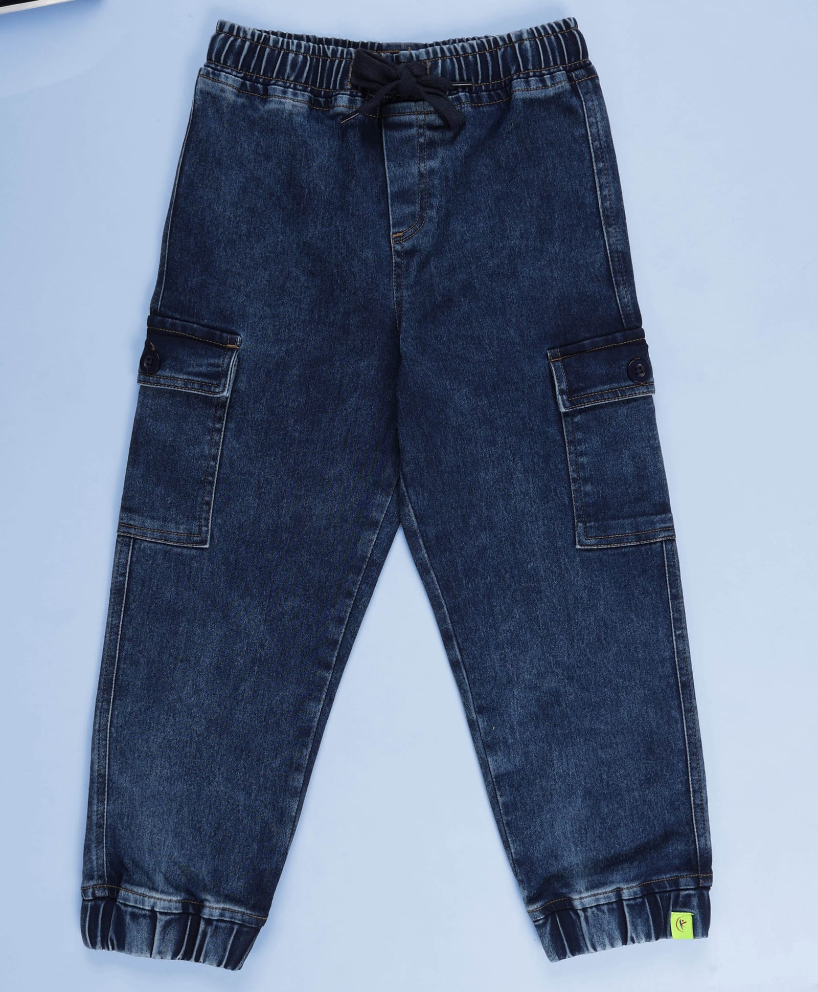 Kiddopanti Denim Woven Solid Cargo Jeans - Blue-picture-34