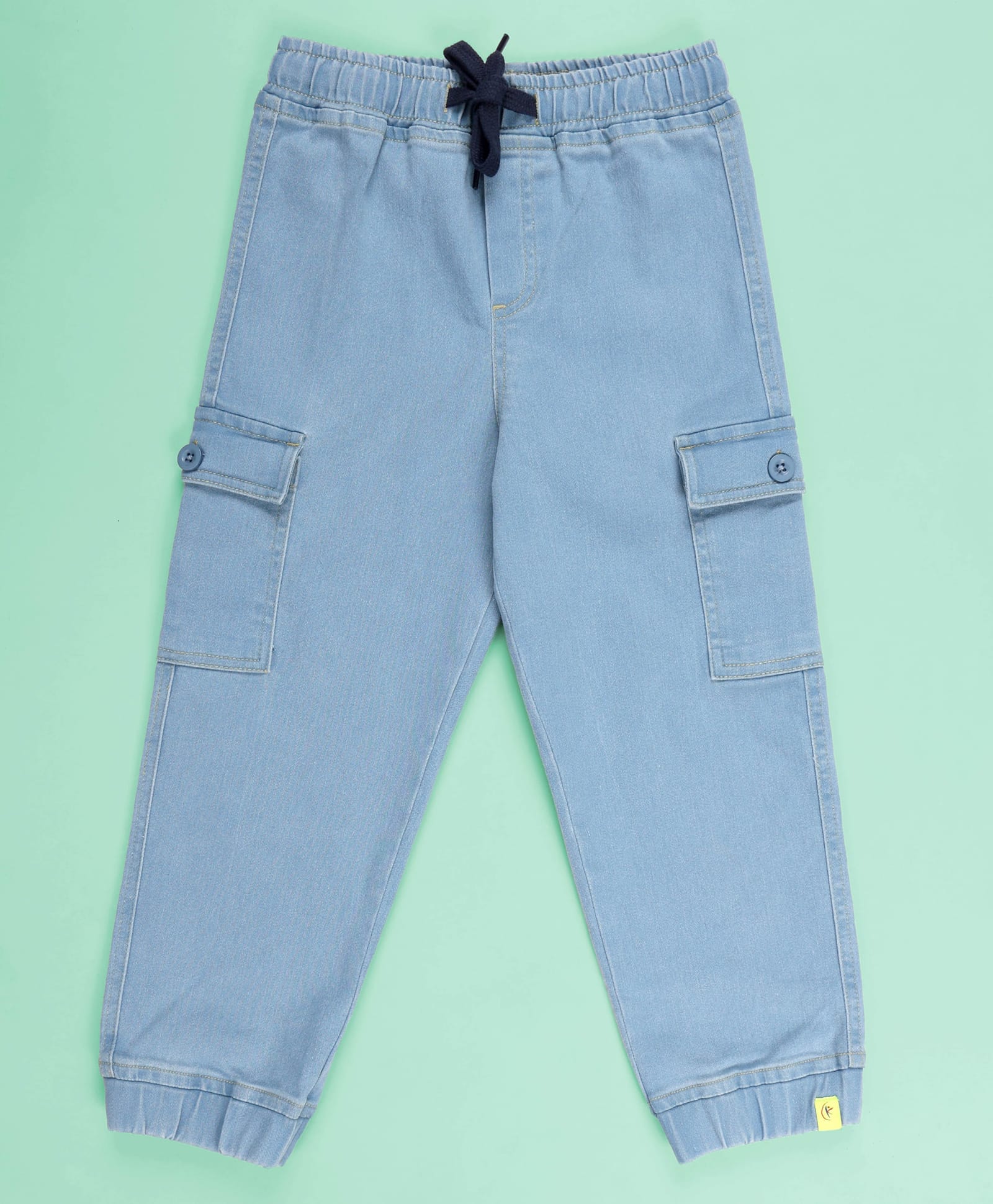 Kiddopanti Denim Woven Solid Cargo Jeans - Light Blue-picture-24