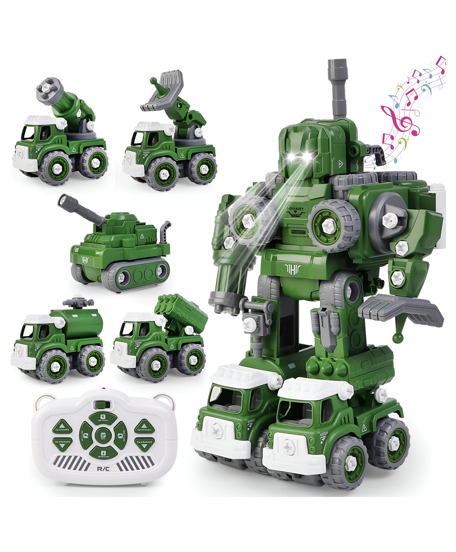 NEGOCIO RC Car 5 in 1 Military Truck Vehicle Set Transform into Robot, STEM Building Toy for Toddlers- PACK OF 1- COLOR MAY VARY-image-27