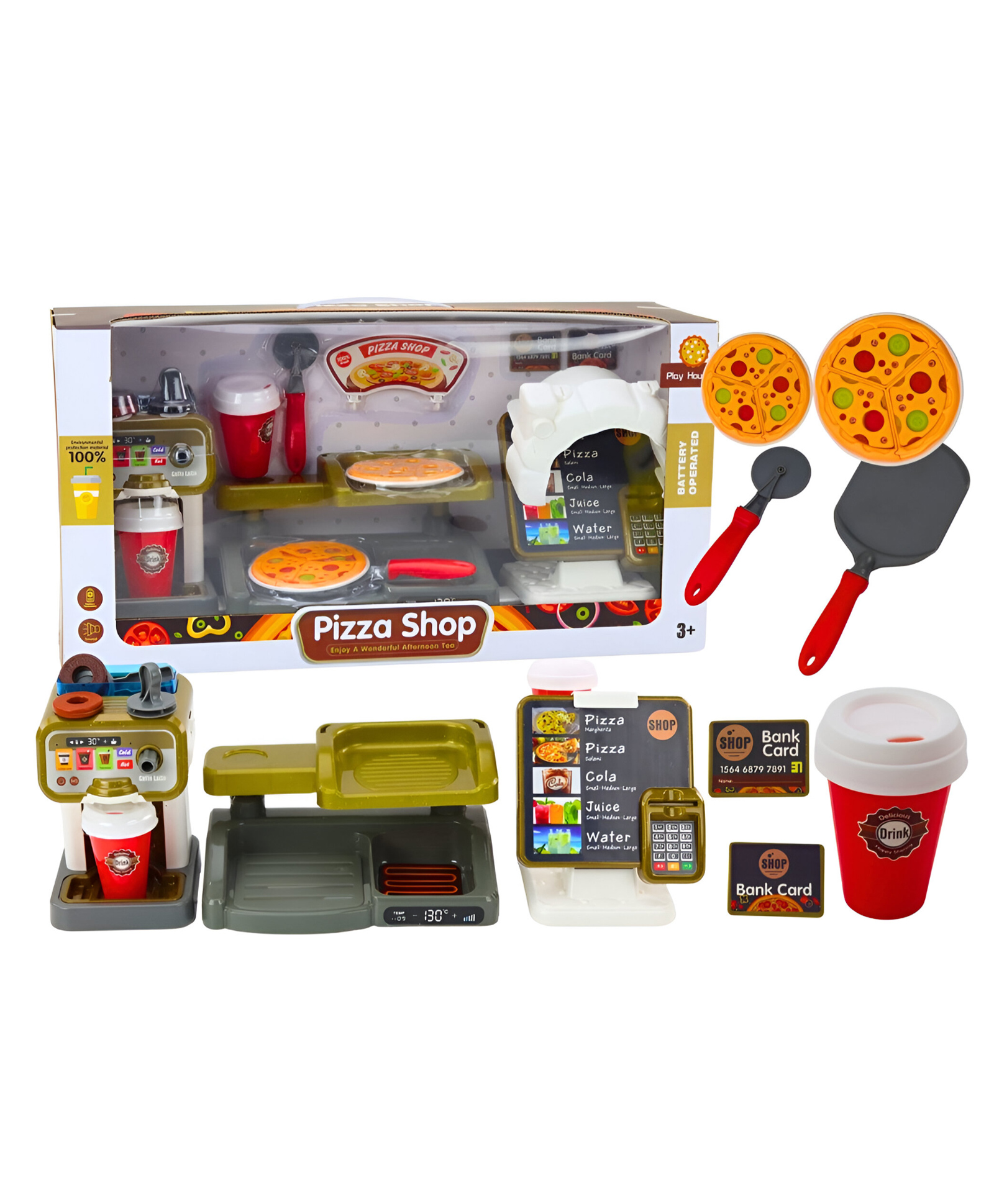 NEGOCIO Pizza Shop cash register sound coffee machine mini-oven pizza counter accessories, Educational Tool Toys Set for Kids- PACK OF 1- COLOR MAY VARY-image-16