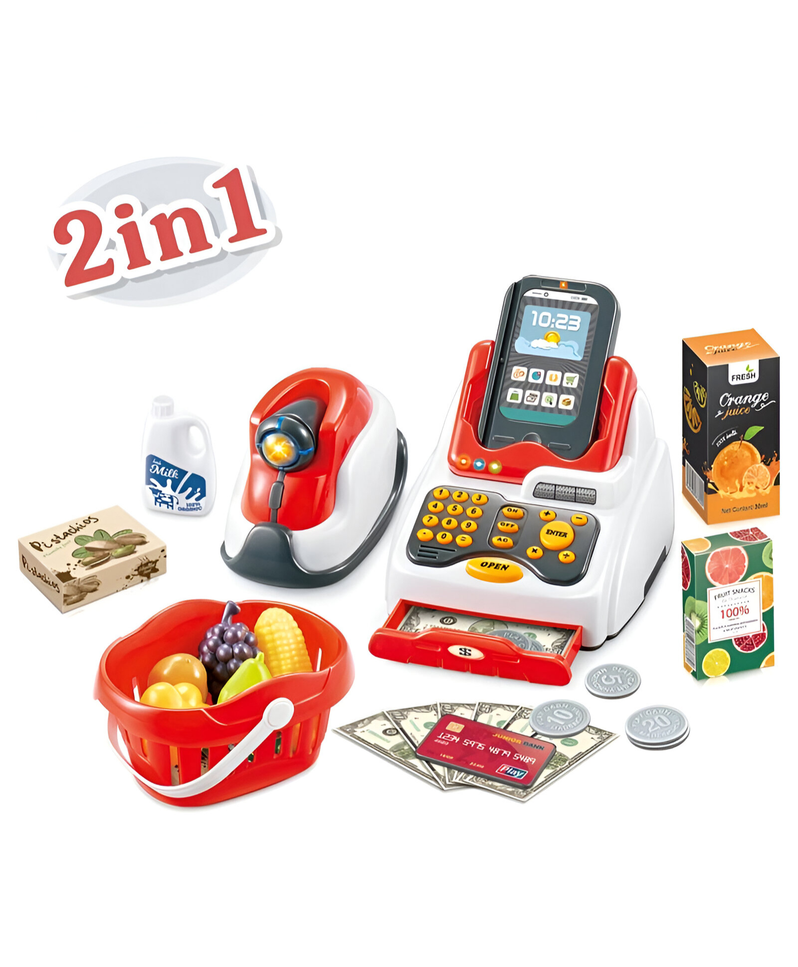 NEGOCIO 2 in 1 33PCS Pretend Play Preschool Shopping Supermarket Toy Combination Set Cash Register Toy for Kids- PACK OF 1- COLOR MAY VARY-picture-11
