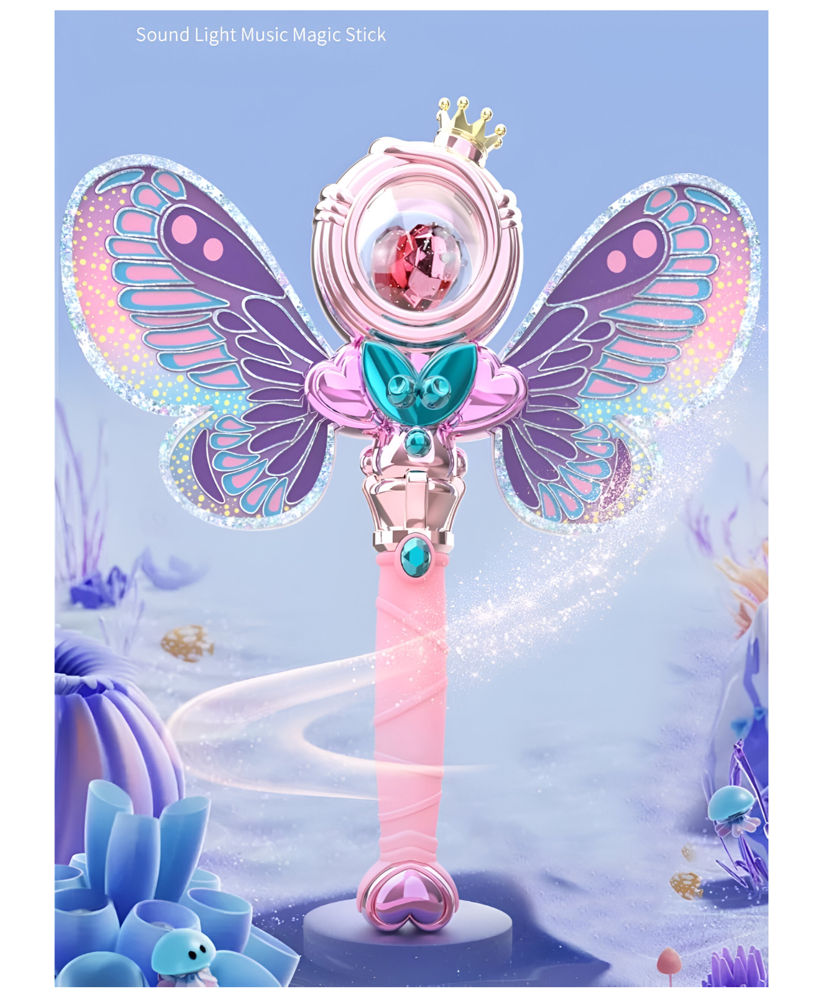 NEGOCIO Magic Henshin Rod Musical Glow Stick Princess Tiara Crown Toy For Girls With Light And Sound - PACK OF 1 - COLOR MAY VARY-image-35