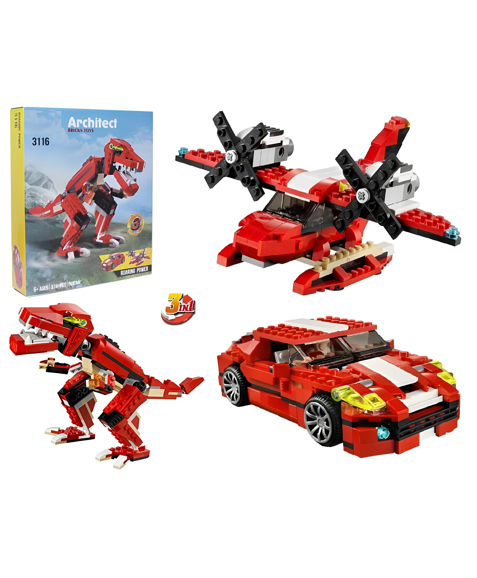 Negocio Roaring Power Architect 3 in 1 Building Blocks Brick Set Dinosaur Aircraft Car Toy for Kids, Best Creativity Skills & Engineering Stem - Pack of 1 - Color May Vary-image-29