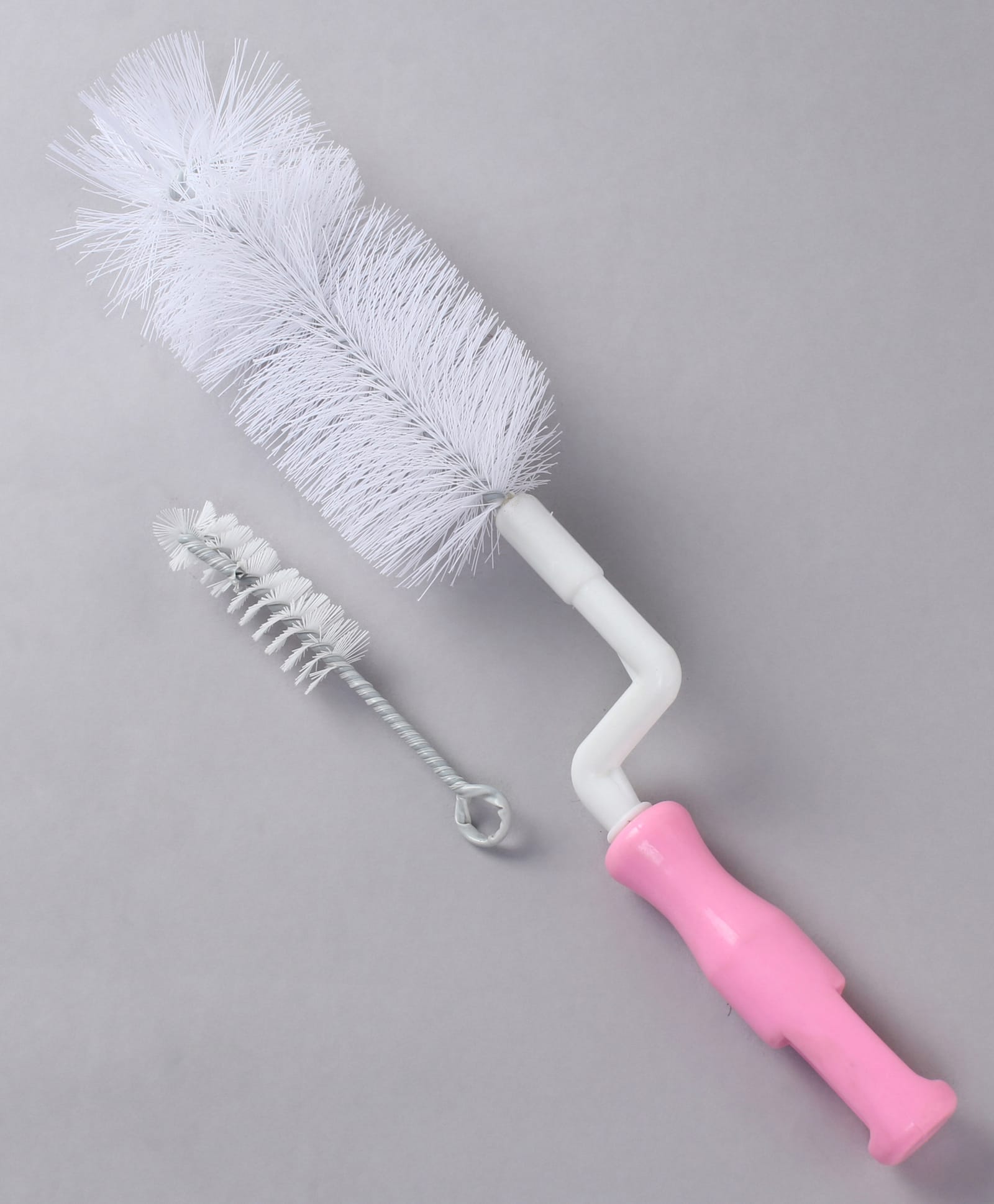 360° Rotating L-Handle Bottle Cleaning Brush with Nipple Brush - White & Pink| Flexible Neck for Deep Cleaning| BPA-Free| Durable Nylon Bristles| Easy Grip Design| Hygienic & Long-Lasting-image-12