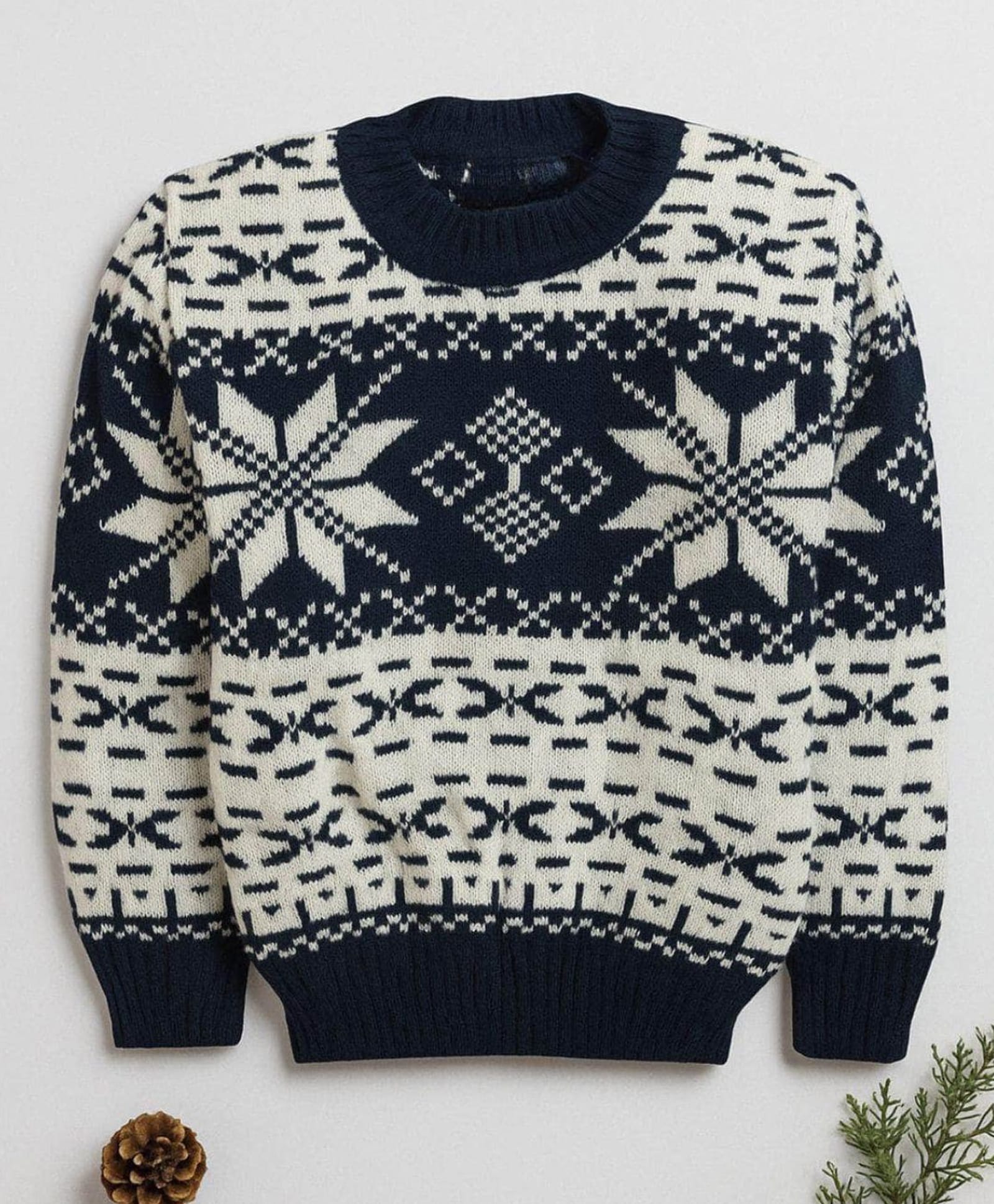 Little Angels Wool Knit Full Sleeves Snowflakes Designed Sweater - Navy Blue-image-37