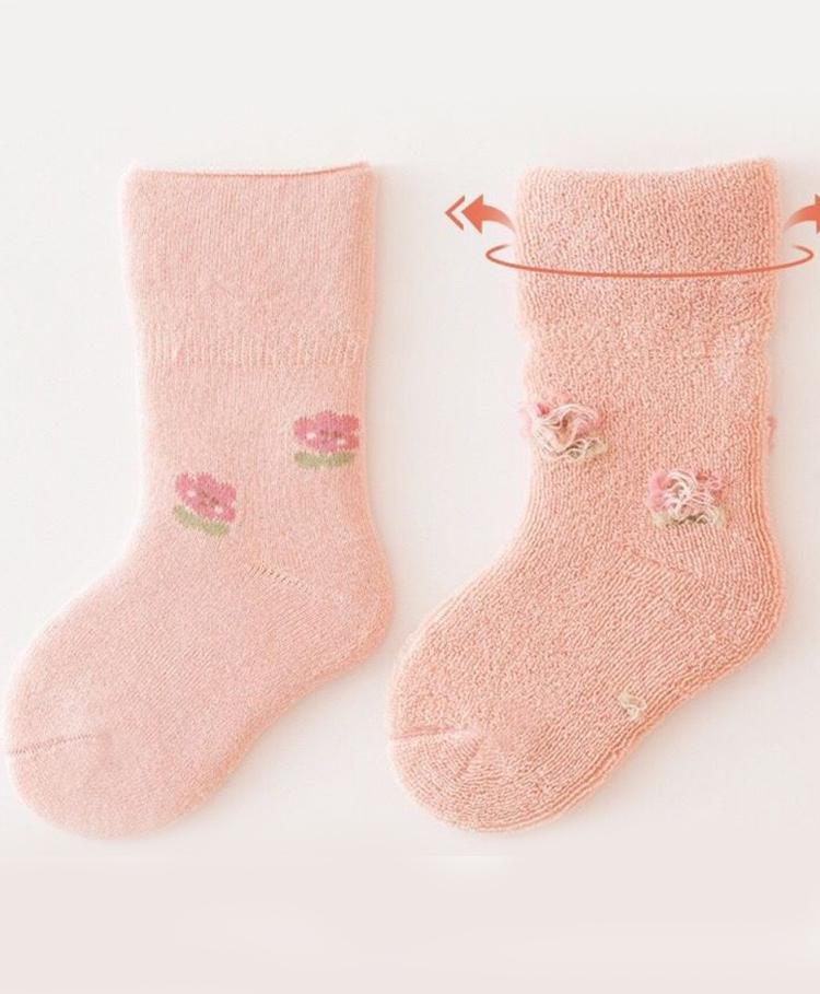 Kidofash Knit Floral Designed Socks - Peach-picture-15