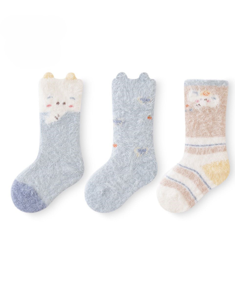 Kidofash Fur Knit Pack of 3 Animal Designed Socks - Blue-picture-33