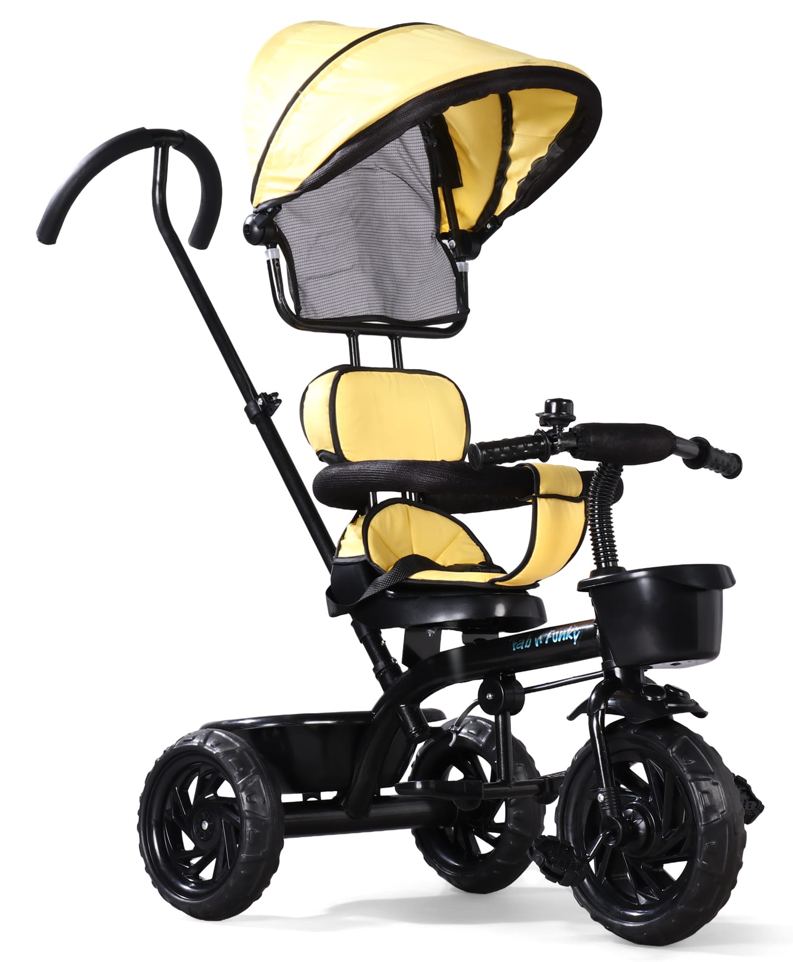 Plug & Play Tricycle with Parental Push Handle & Foldable Canopy-Yellow|Removable Safety Bar| Non-Slip Pedals| Foldable Footrest| High Backrest| Removable Safety Rail| Removable Cushion-image-41