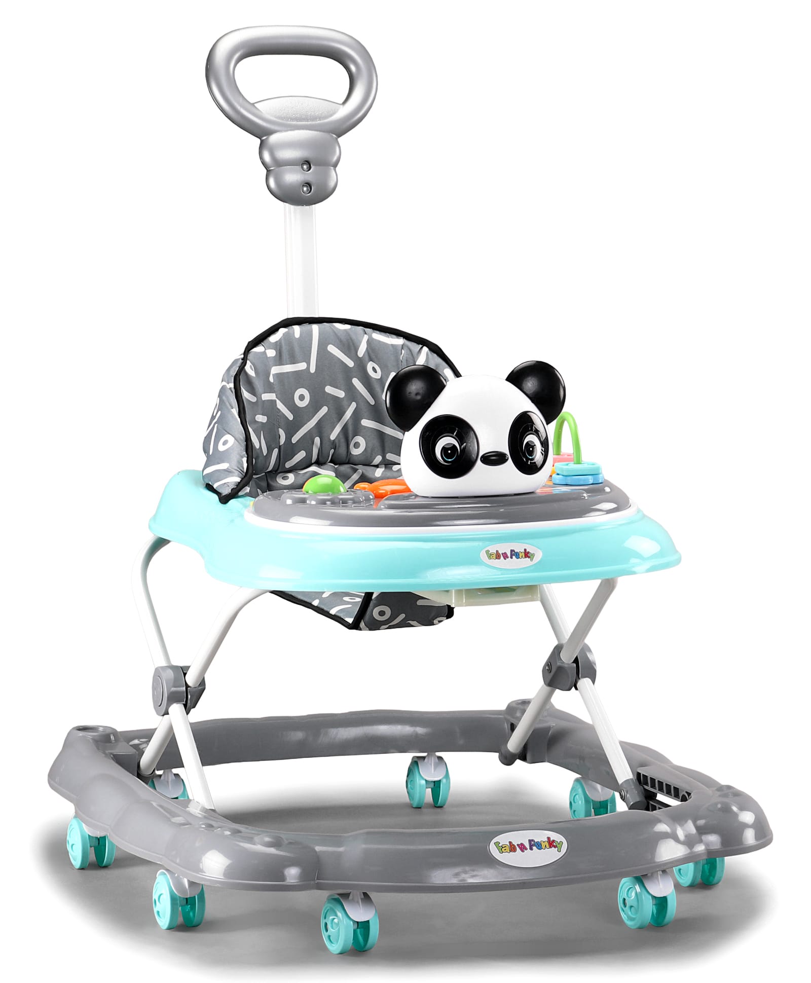 Baby Panda Musical Walker with Parental Handle Sea Green| Adjustable Height| Compact Fold| Activity Toy Tray with Light| Smooth Swivel Wheels| Padded Cushion Seat| Toy 618 Months Kids