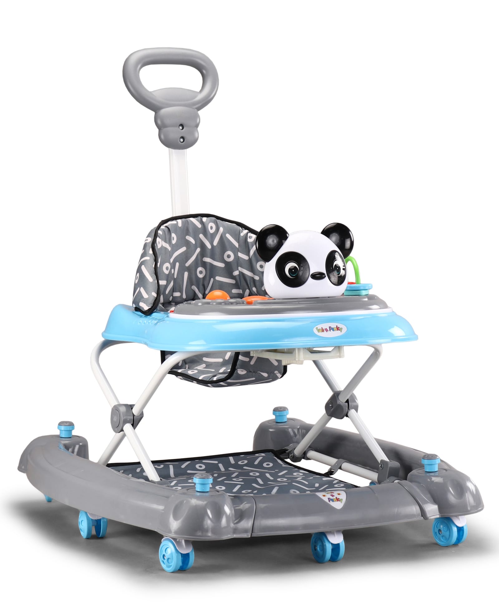 fab n funky Panda Baby Walker & Rocker - Blue| Removable Foot Mat| Music Tray & Parental Push Handle| Compact Fold| Smooth Multi-Directional Wheels| 6-18 Months| Adjustable Height| Soft Cushion Seat-picture-28