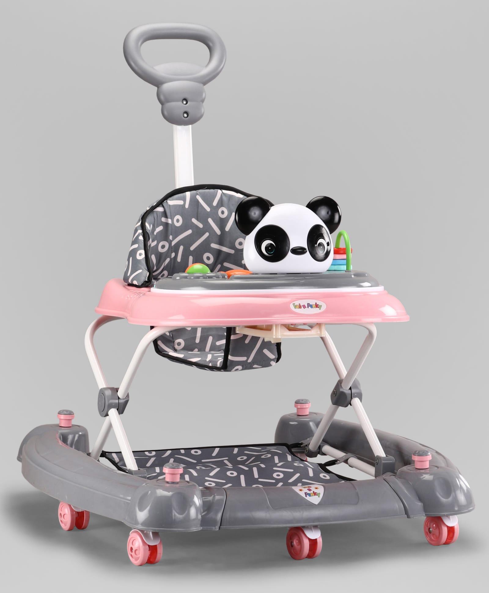 fab n funky Panda Baby Walker & Rocker - Pink| Removable Foot Mat| Music Tray & Parental Push Handle| Compact Fold| Smooth Multi-Directional Wheels| 6-18 Months| Adjustable Height| Soft Cushion Seat-picture-30