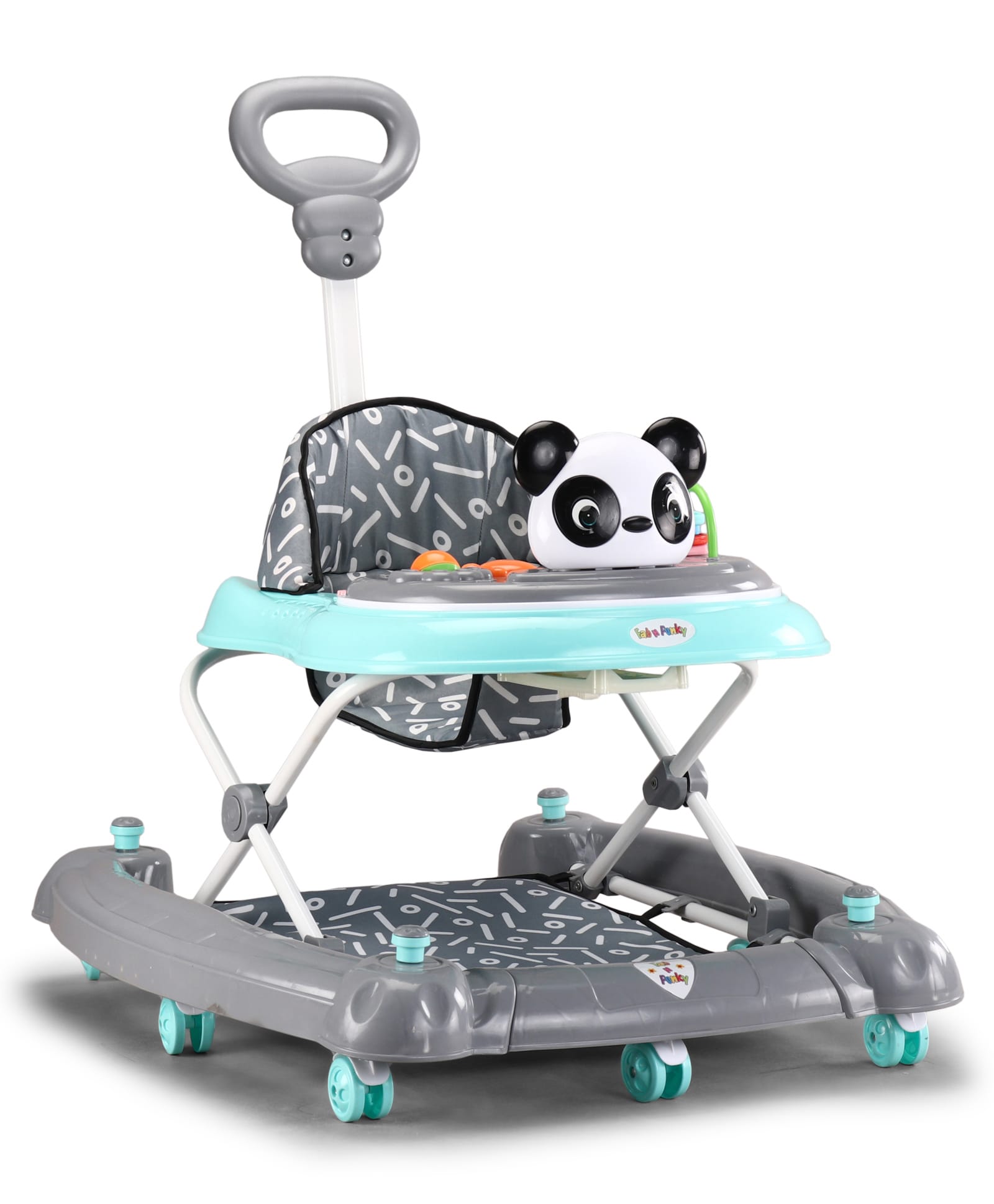 fab n funky Panda Baby Walker & Rocker - Green| Removable Foot Mat| Music Tray & Parental Push Handle| Compact Fold| Smooth Multi-Directional Wheels| 6-18 Months| Adjustable Height| Soft Cushion Seat-picture-11