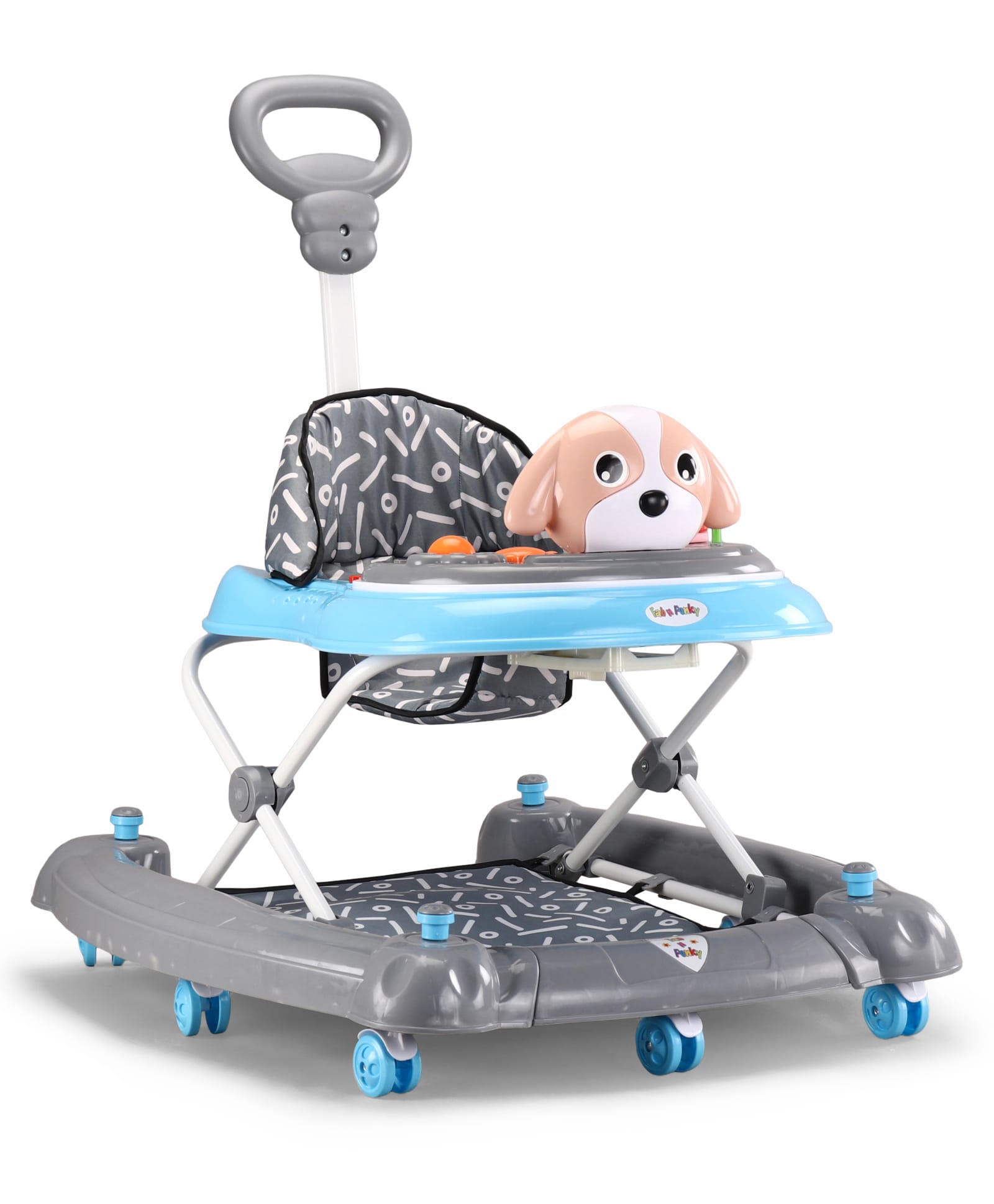Puppy Baby Walker & Rocker - Blue| Removable Foot Mat| Music Tray & Parental Push Handle| Compact Fold| Smooth Multi-Directional Wheels| 6-18 Months| Adjustable Height| Soft Cushion Seat-image-49