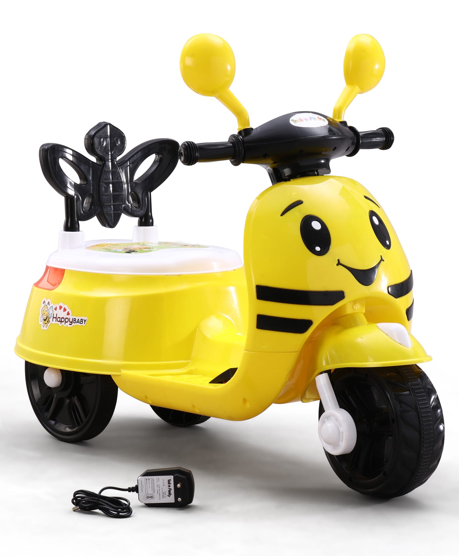 Battery Operated 3 Wheel Electric Scooter - Yellow| Foot Accelerator | LED Light | Forward & Backward Movement | Bluetooth Music Connectivity | Comfortable Seat| Rechargeable Battery