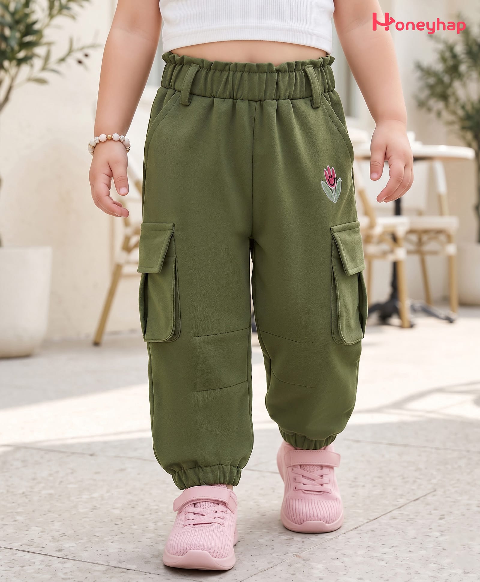 Honeyhap Premium 100% Cotton Looper Knit With Bio Finish Full Length Lounge Pant with Floral Embroidery - Pastel Green-image-23