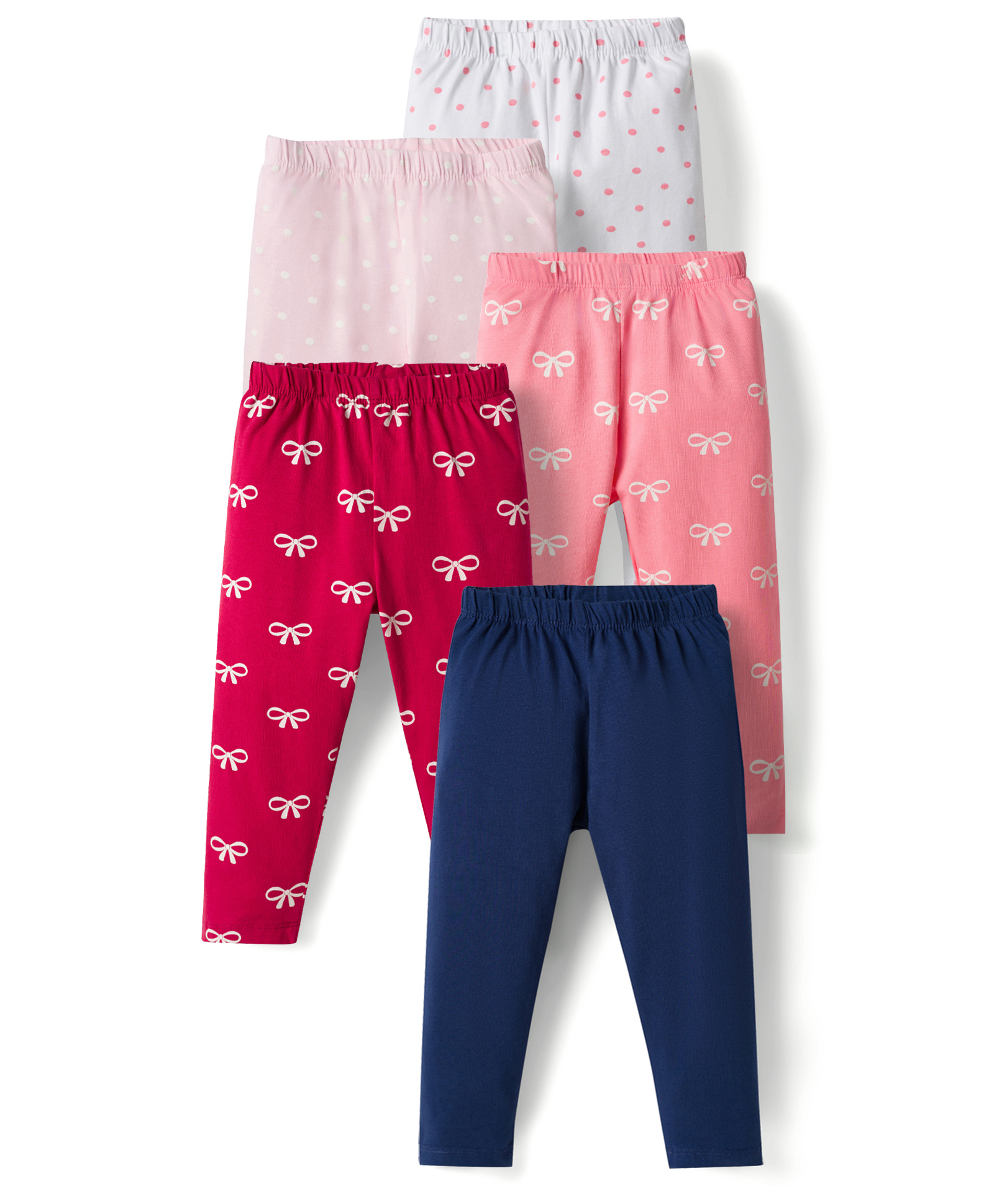 Babyhug Cotton Knit Full Length Leggings with Polka Dots & Star Print Pack of 5 - Multicolour-picture-18