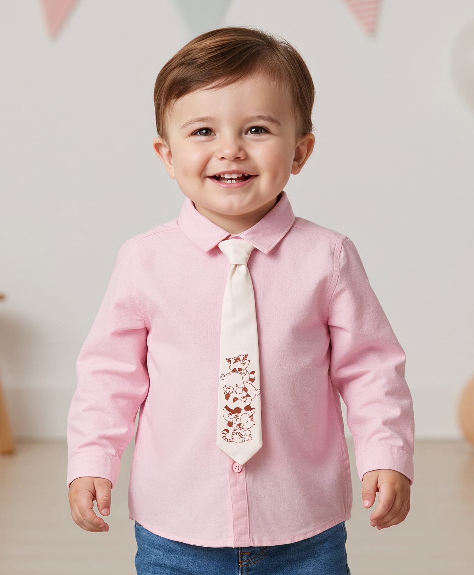 Babyoye Cotton Woven Full Sleeves Solid Color Party Shirt with Tie - Peach-image-14