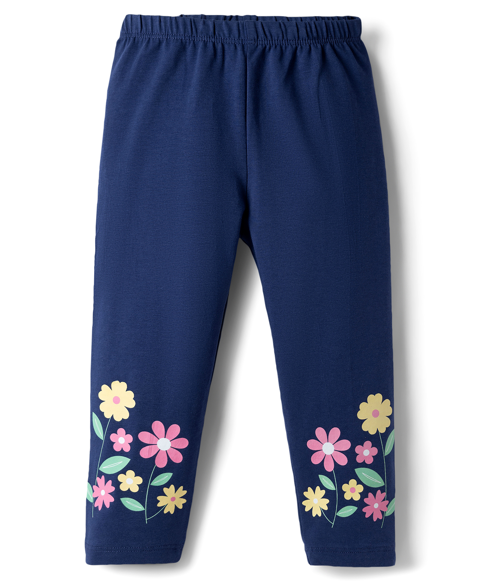 Babyhug Cotton Lycra Knit Full Length Leggings with Floral Print - Navy Blue-picture-10