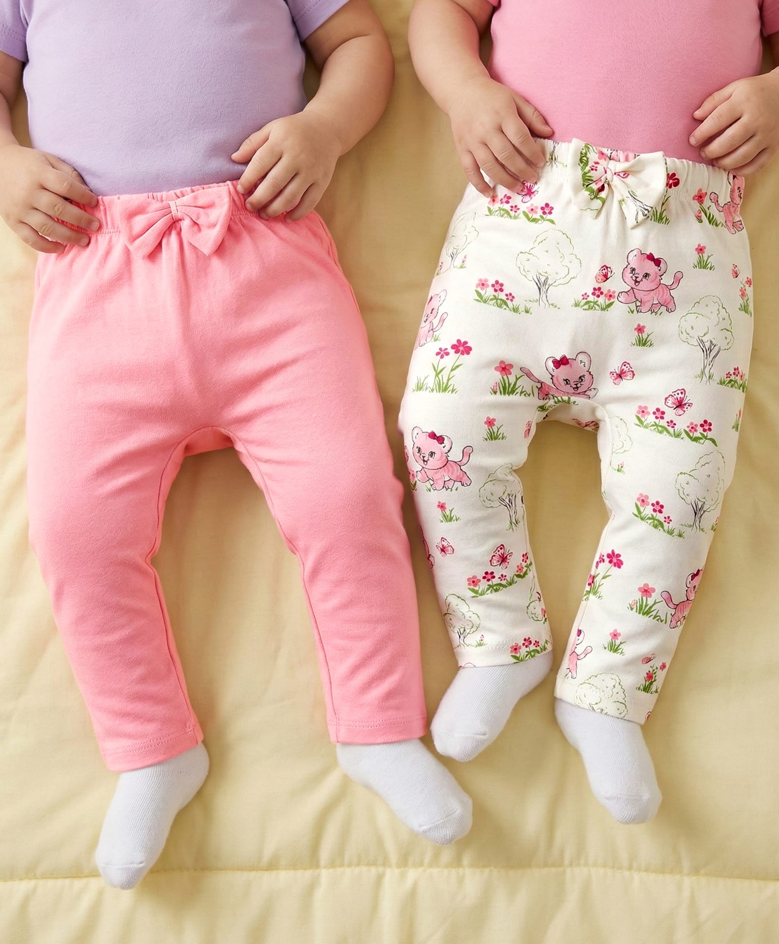 Babyoye 100% Cotton Interlock Knit Full Length Diaper Leggings With Eco Jiva Finish & Animal Print Pack Of 2 - Pink & White