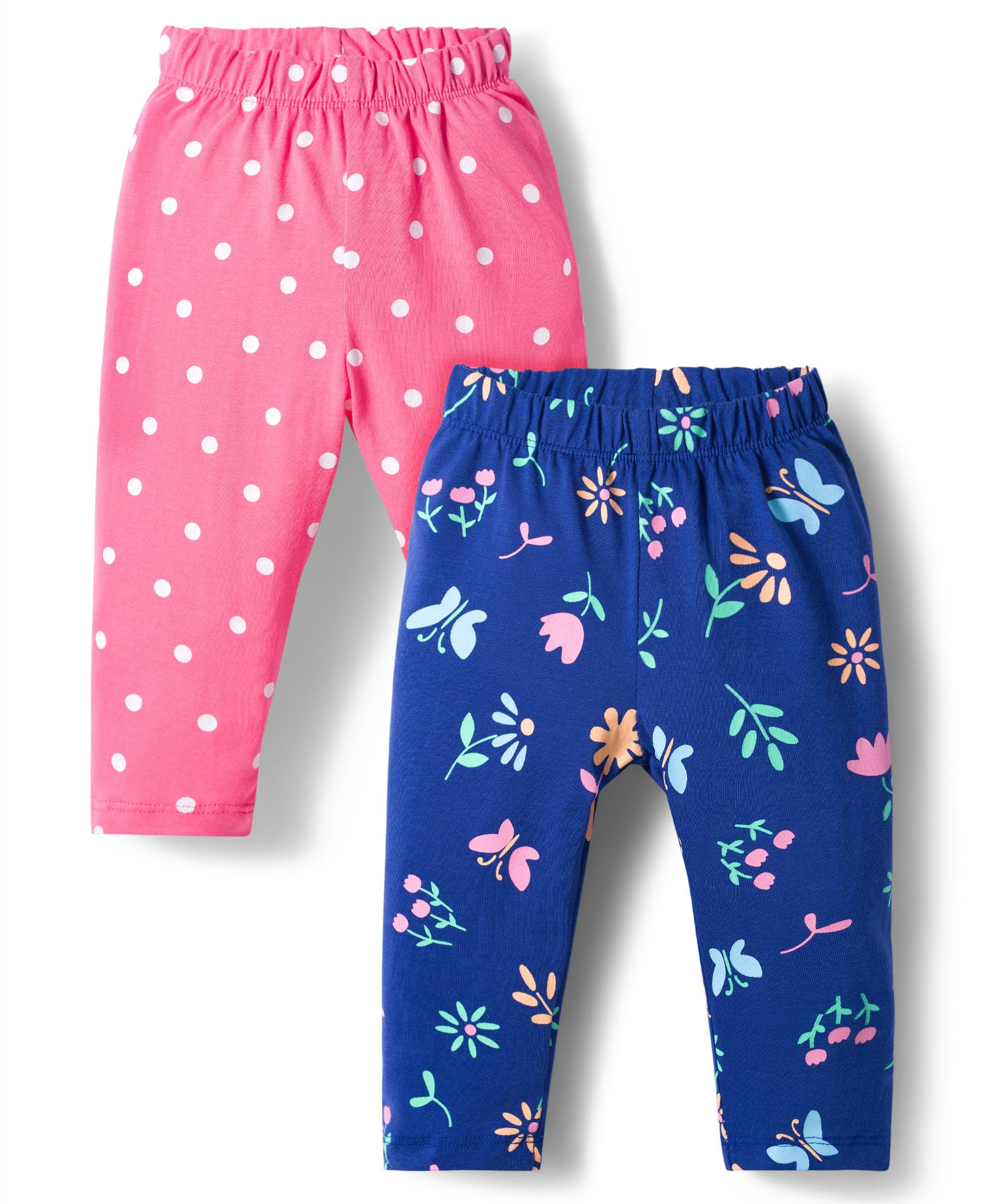 Doodle Poodle Single Jersey Knit Full Length Leggings With Floral Print Pack Of 2 - Pink & Blue-picture-20