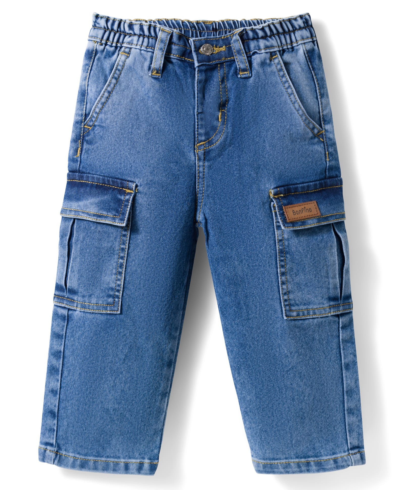 Bonfino Woven Full Length Solid Color Cargo Jeans - Blue-image-9