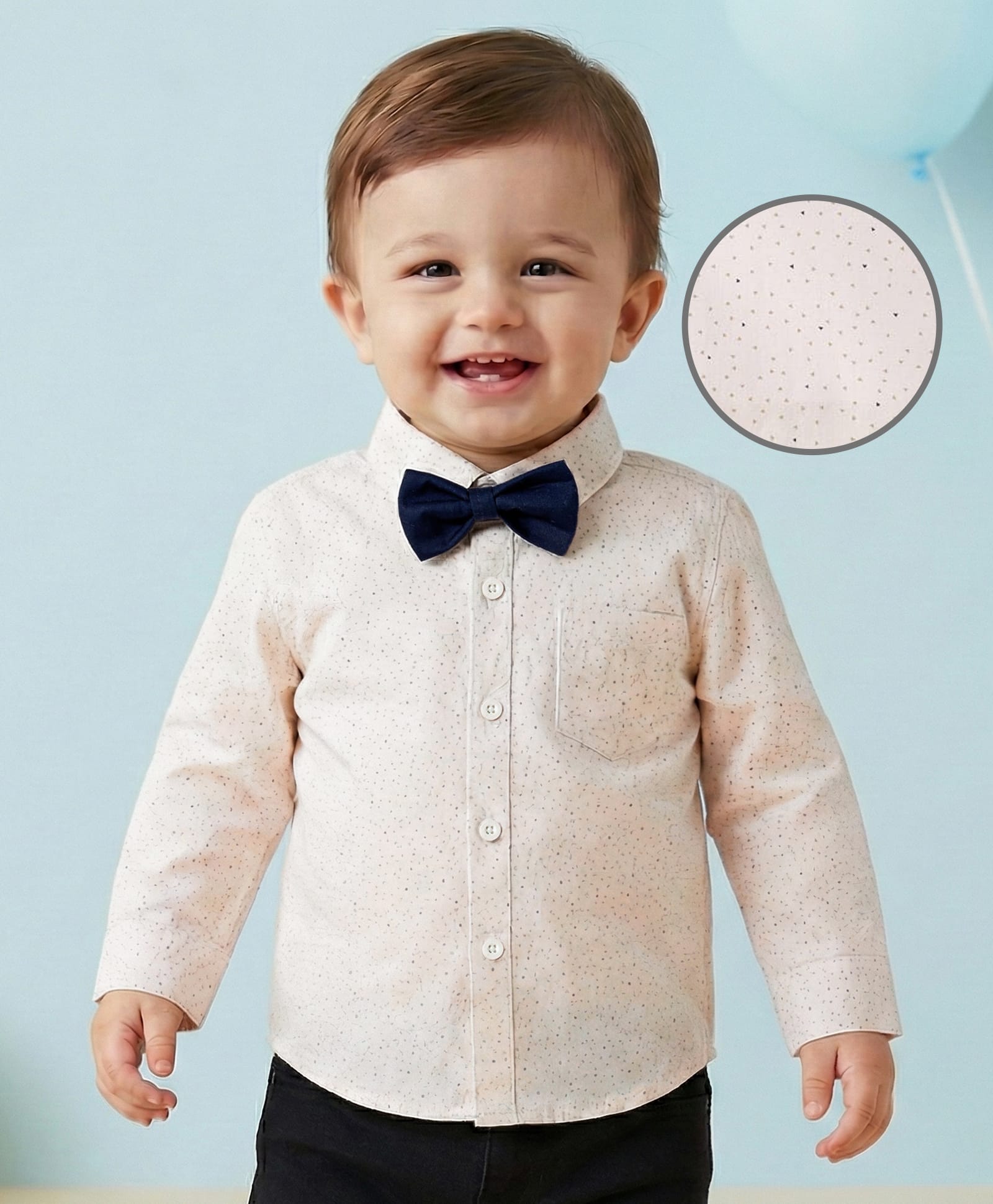 Babyoye 100% Cotton Woven Full Sleeves Printed Shirt With Bow - Beige-picture-23
