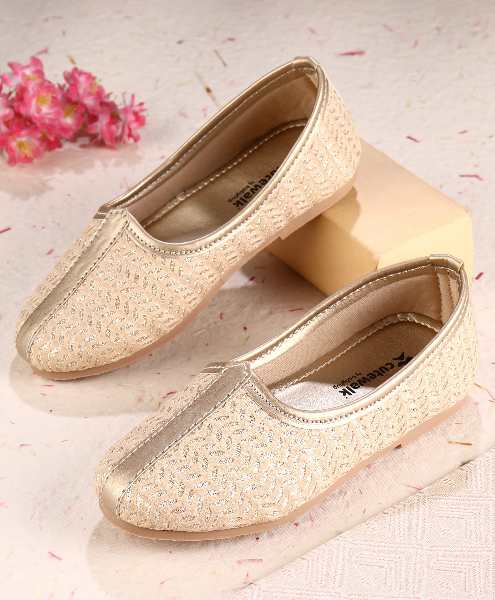 Cute Walk by Babyhug Slip on Designed Mojaris - Beige