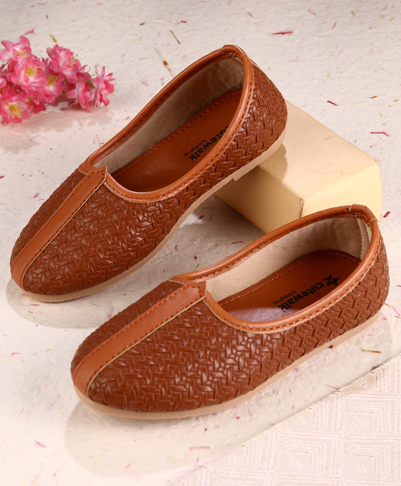 Cute Walk by Babyhug Slip on Self Designed Mojaris - Brown