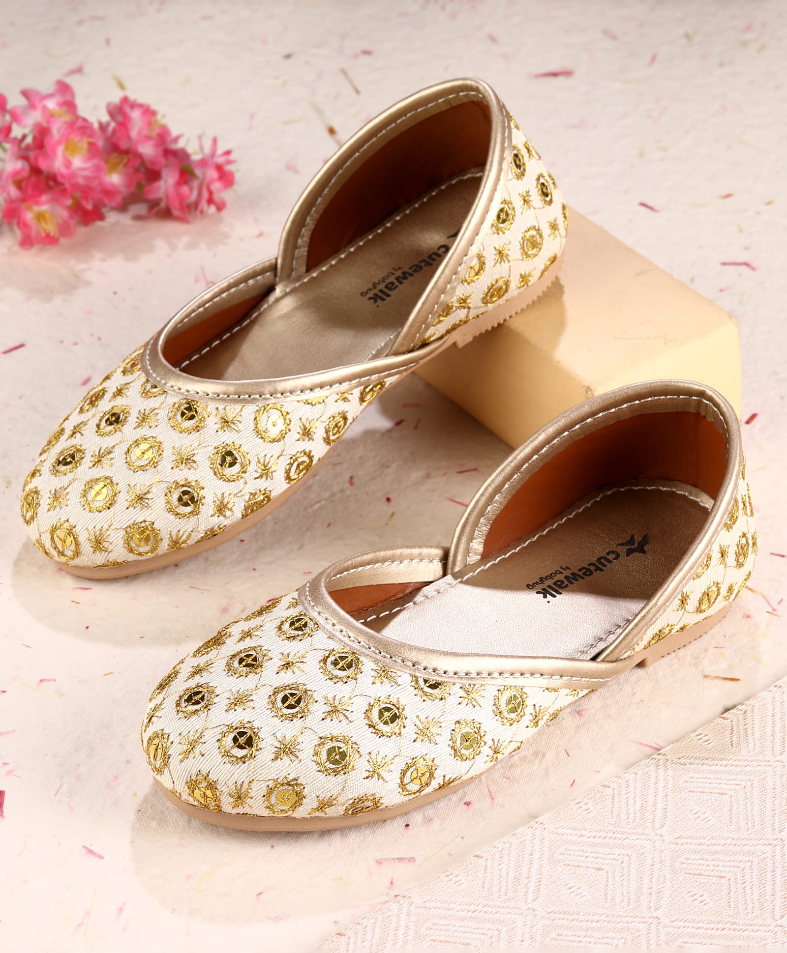 Cute Walk by Babyhug Slip On Mojaris With Sequin Embroidery - Golden