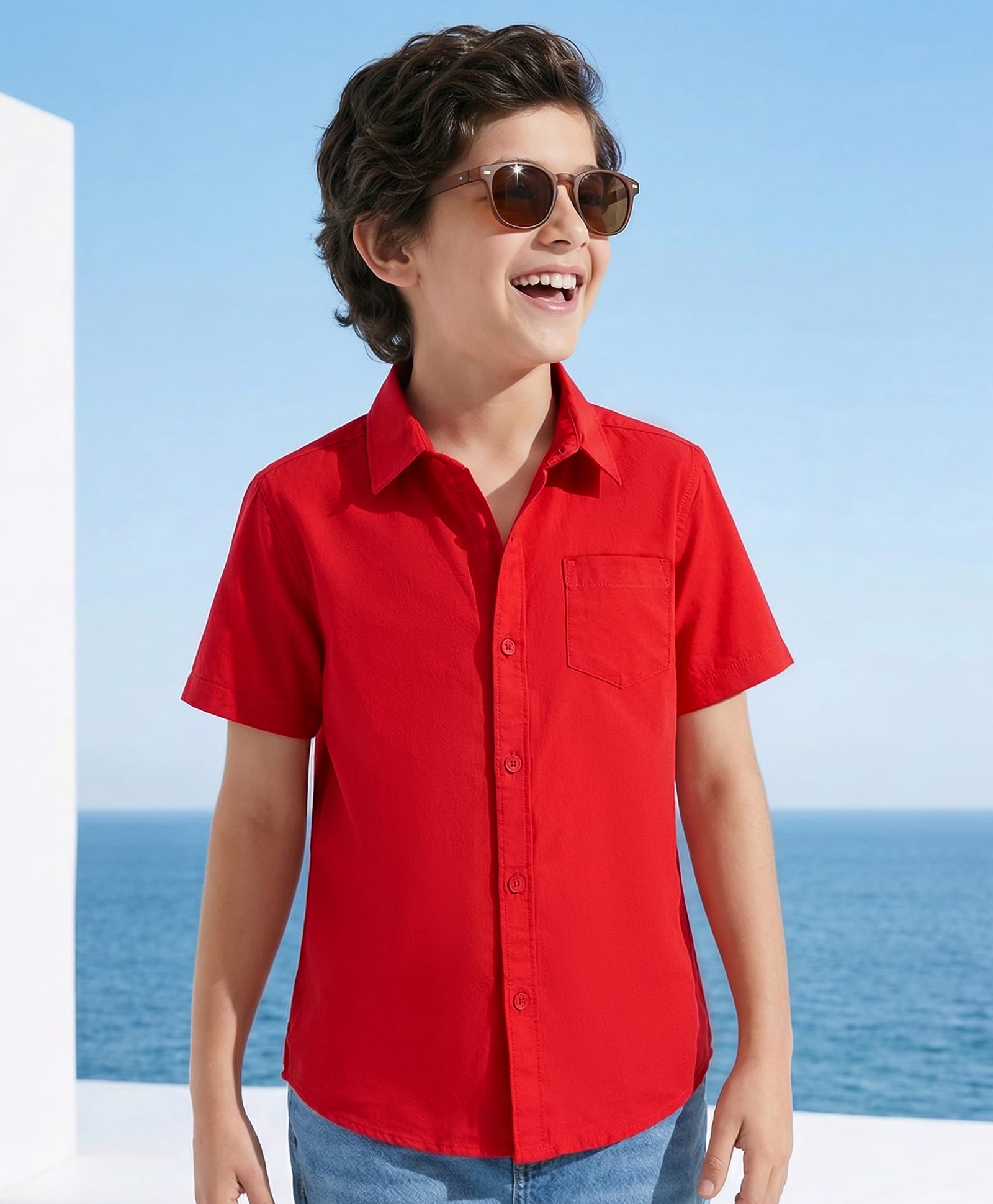 Pine Kids Cotton Woven Half Sleeves Solid Shirt - Rust-picture-43