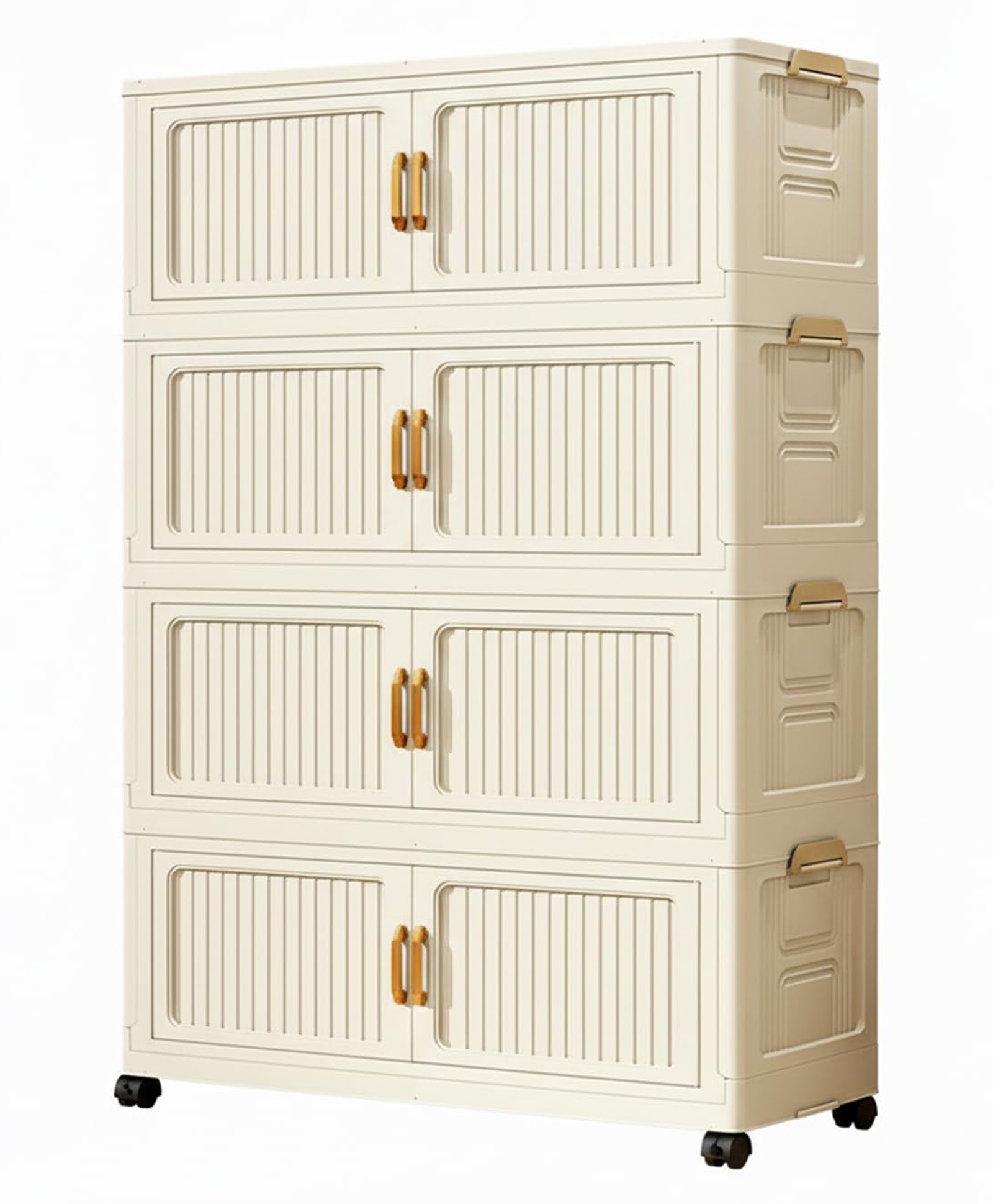 House of Quirk Storage Box Cabinet with Wheels Free Installation Multi-Purpose Bedroom & Living Room Organizer Shoe Rack Snack & Household Storage - Cream 4 Layer-image-1
