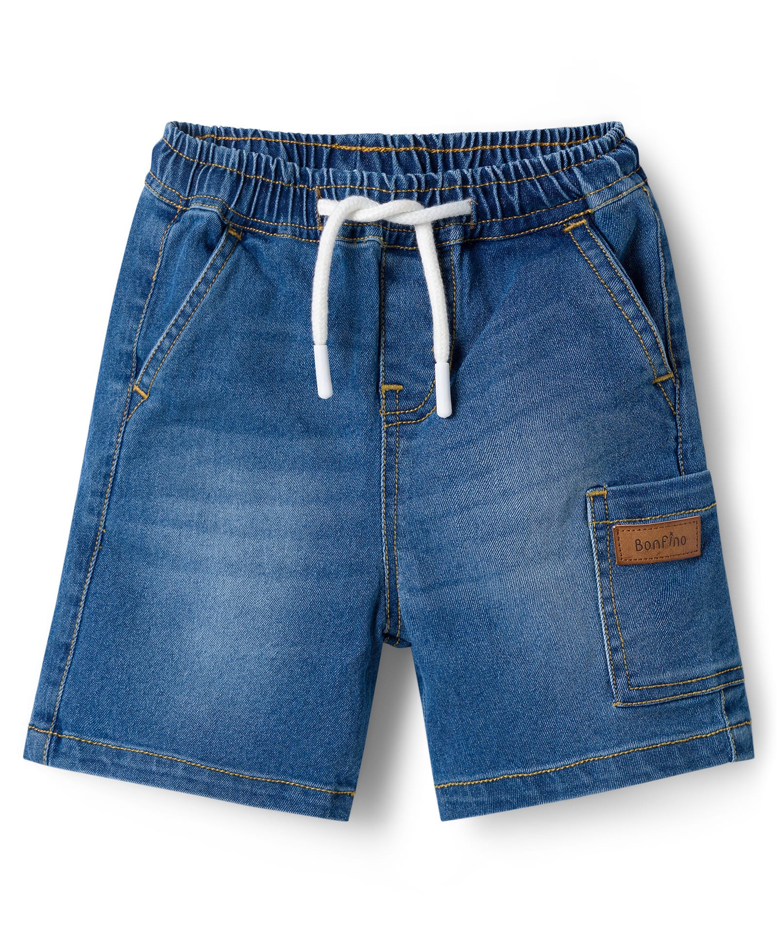 Bonfino Woven Knee Length Washed Flowy Denim Shorts with Patch Pocket - Light Blue-picture-19