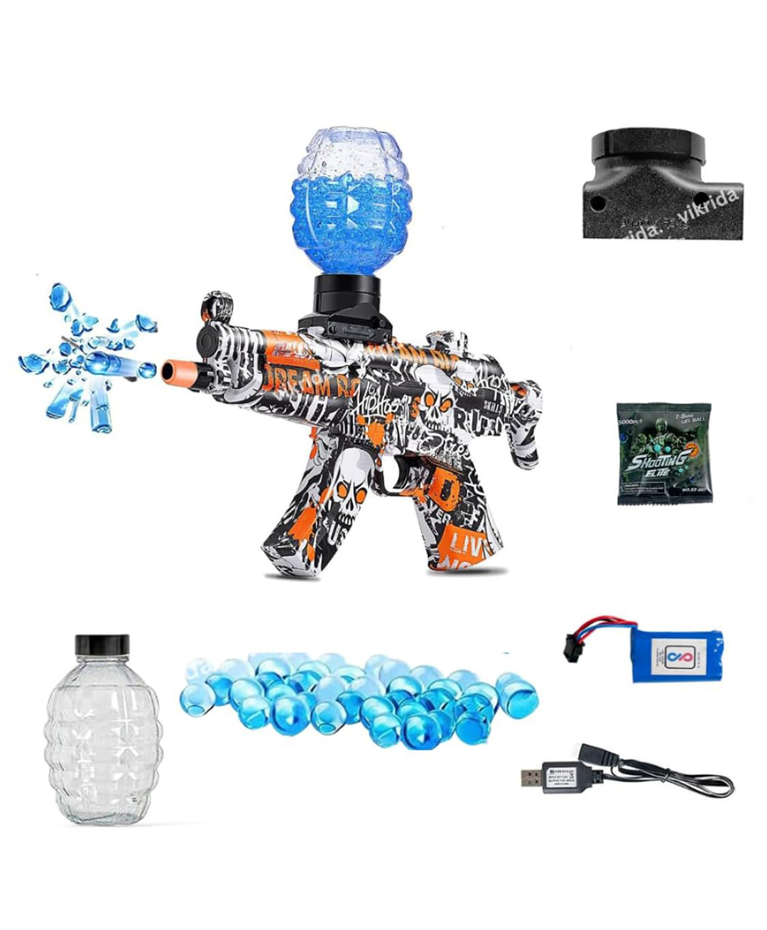 Vikrida Electric MP5 Blaster Gun Toy for Kids Automatic Shooting Airsoft Gun with Soft Balls,Target & Realistic Battle Sound Outdoor Play-image-8