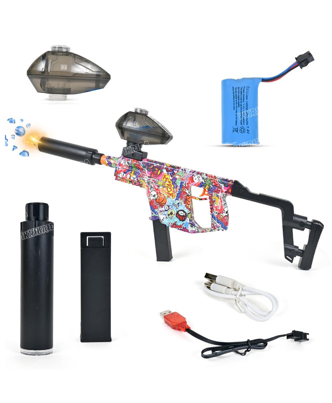 Vikrida Automatic Small Balls Blaster Gun with LED Sensor & Suppressor Electric Airsoft Style Shooting Toy Gun for Outdoor Fun Adults-image-6
