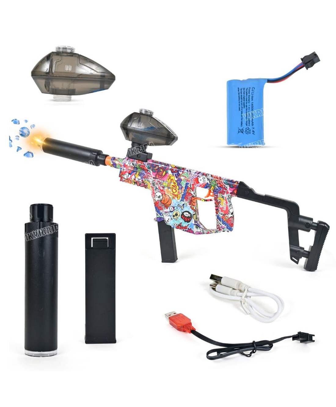 Vikrida Automatic Small Balls Blaster Gun Airsoft-Style LED Sensor Gun with Suppressor & Soft Ammo for Outdoor Play Multicolor-image-9