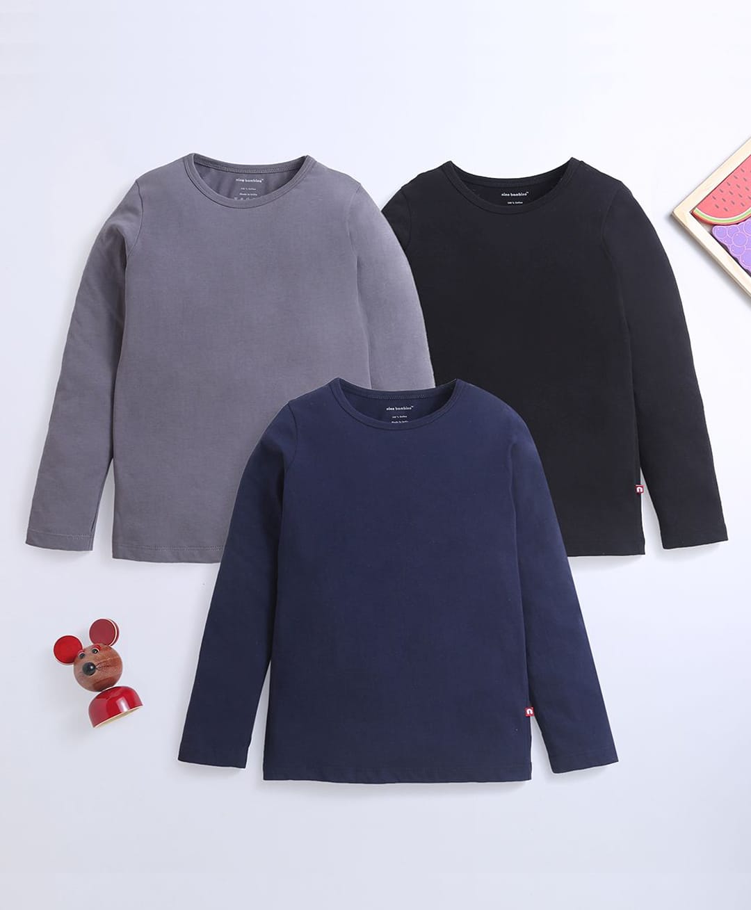 Nino Bambino Organic Cotton Knit Pack Of 3 Full Sleeves Solid Sweatshirts - Multi Colour-image-28