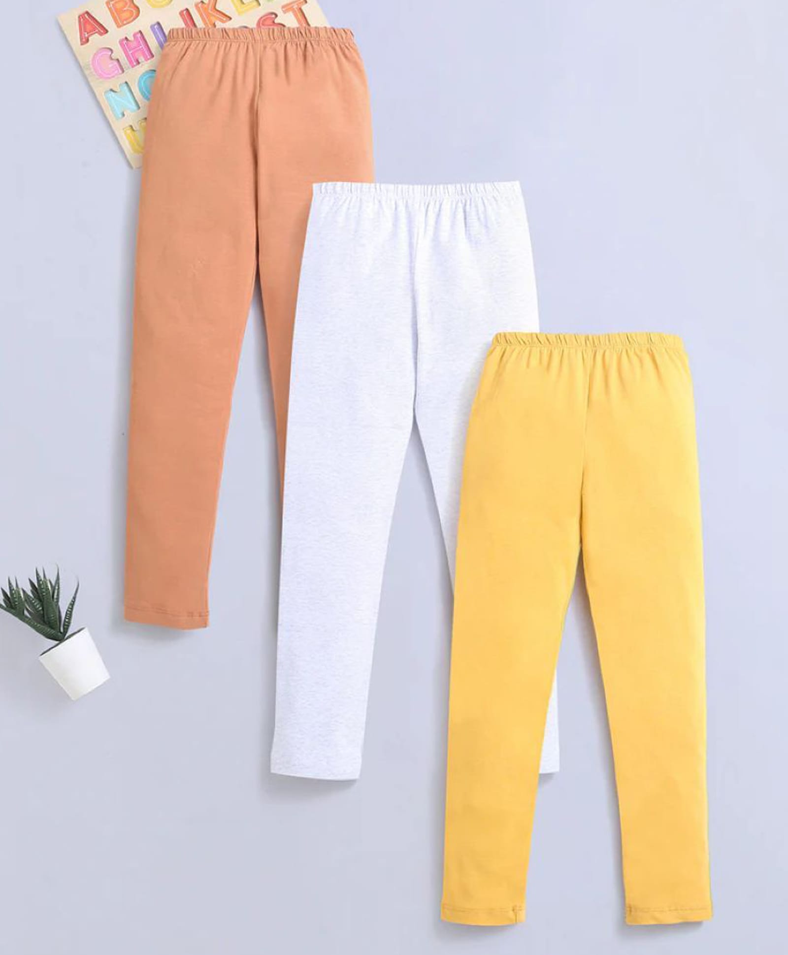Nino Bambino Organic Cotton Knit Pack of 3 Solid Leggings - Multi Colour-image-48