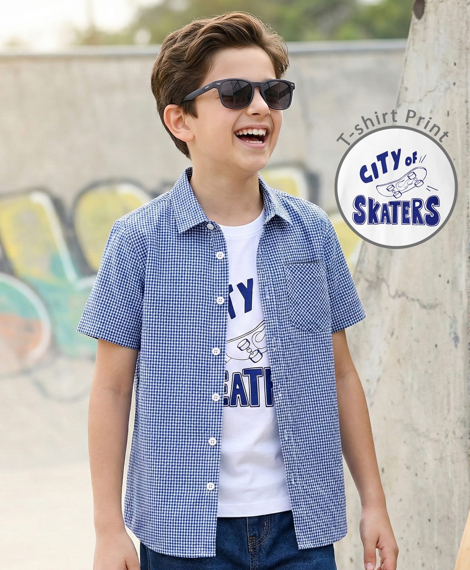 Pine Kids Cotton Woven Half Sleeves Checks Shirt With Inner Tee - Blue-image-30
