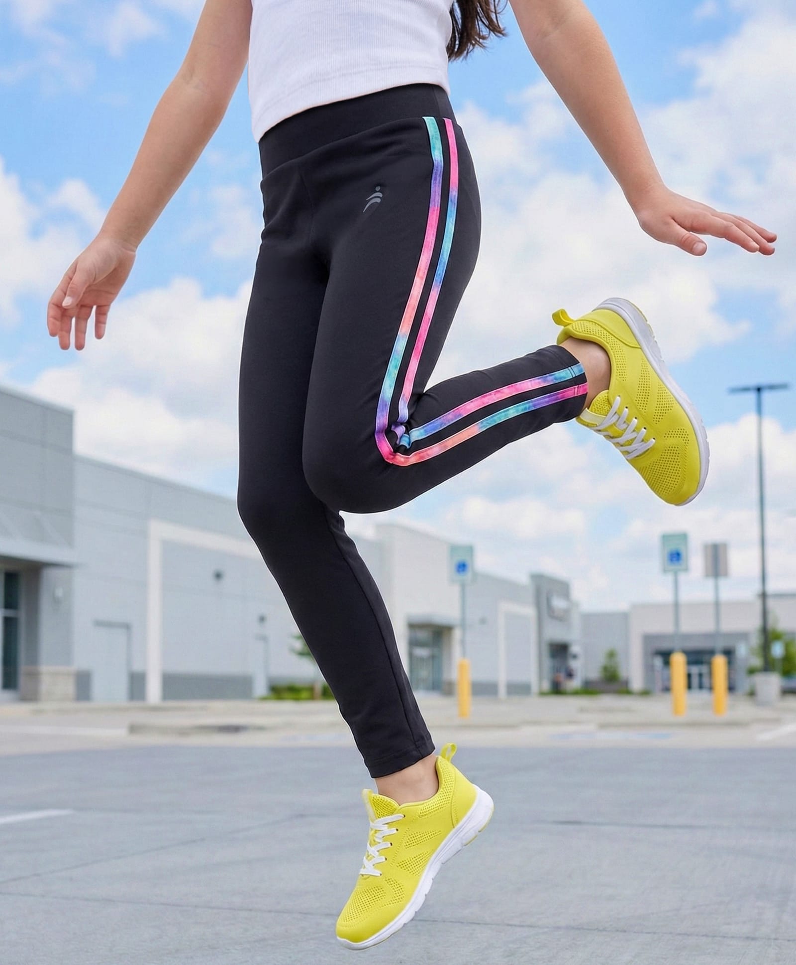 Pine Active Knit Full Length Solid Colour Leggings With Tape Detailing - Black-picture-37