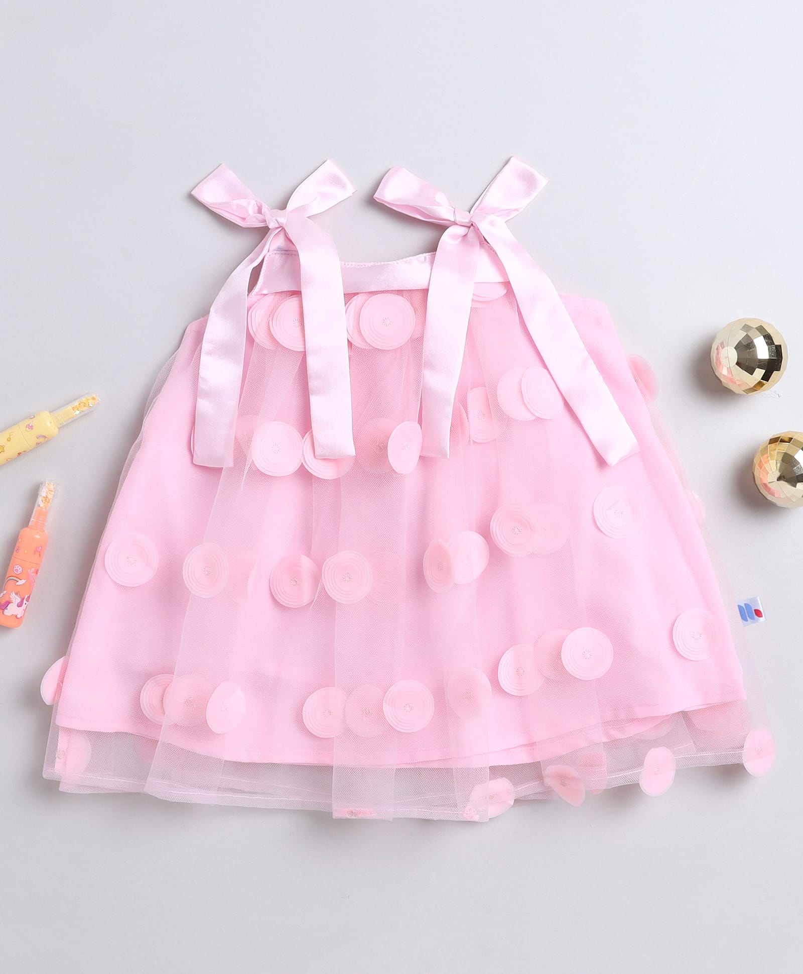 Many frocks & Net Woven Sleeveless Circles Embellished Dress - Pink-image-27