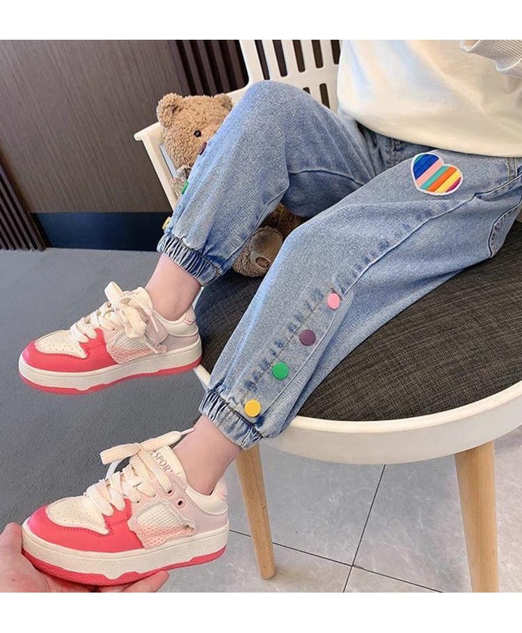 POP STREET KIDS Cotton Denim Heart Patch Detailed Jeans - Blue-image-45