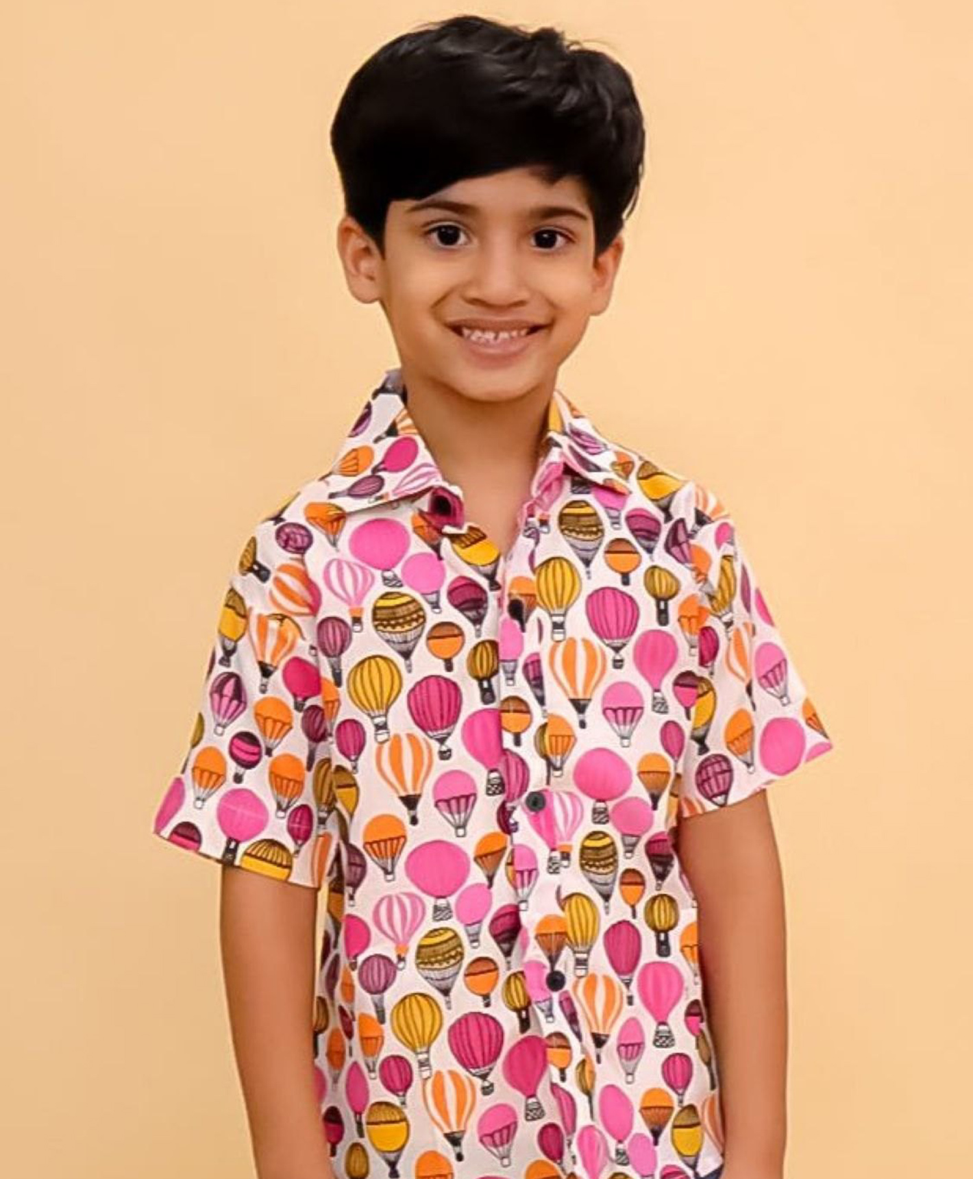 The Mom Store Cotton Woven Half Sleeves Hot Air Balloons Printed Shirt - Multi Colour-picture-9