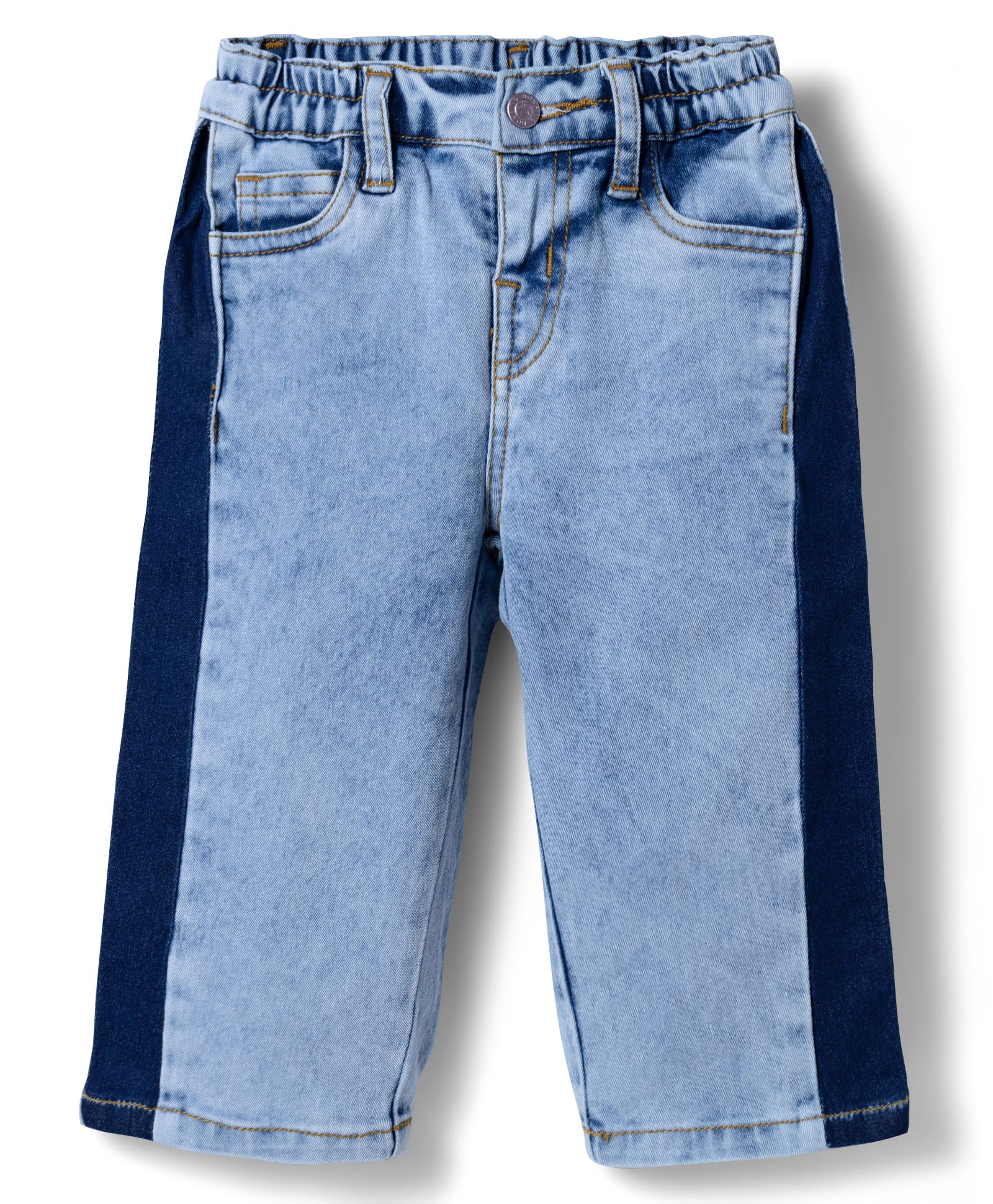 Bonfino Woven Full Length Contrast Wide Leg Jeans With Different Side Wash - Blue-picture-33