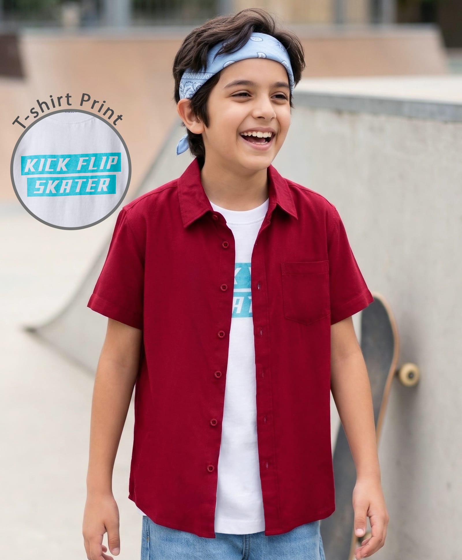Pine Kids Viscose Woven Half Sleeves Solid Shirt with Inner Tee - Maroon-picture-11
