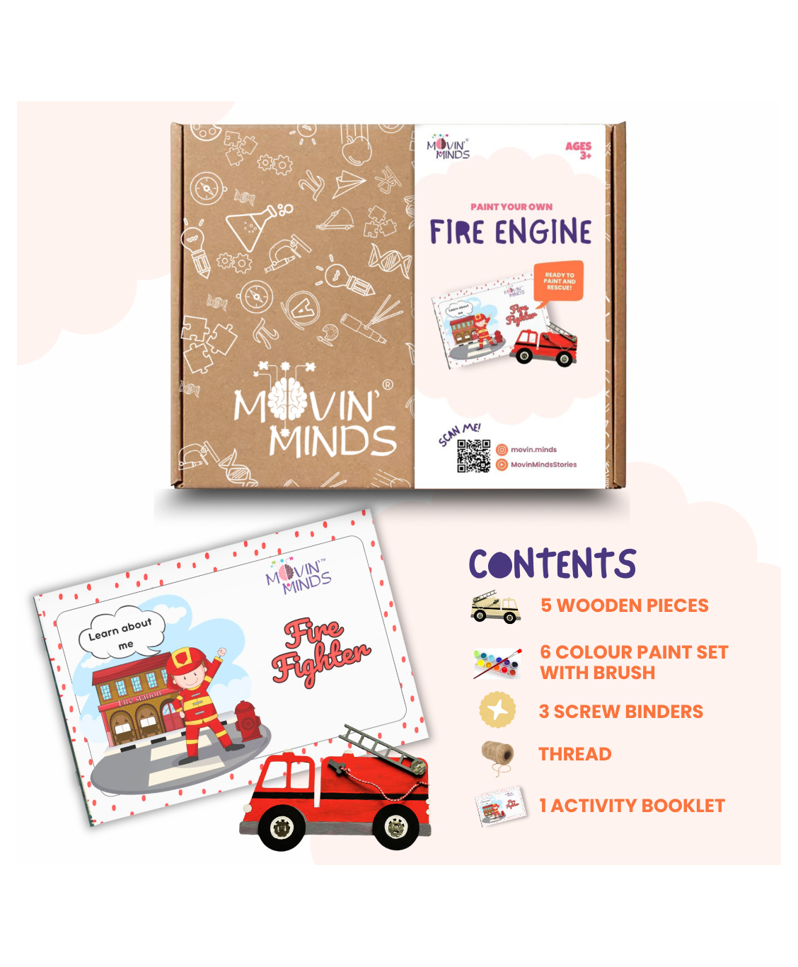 Movin' Minds DIY Painting Fire Truck Kit for boys birthday gift, Fire Engine Party, Fire Truck Birthday-image-47