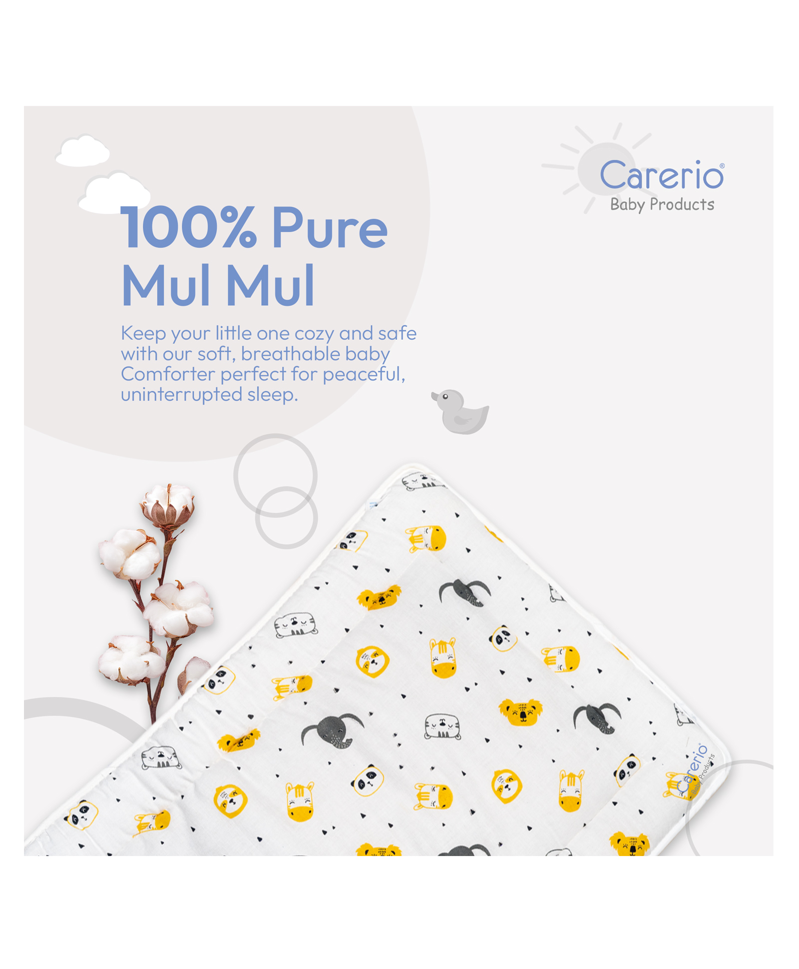 Carerio Newborn Baby Godadi, Soft Mulmul Cotton Baby Bed, Godadi, Crib Sheet, Cartoon Mat Bedding, Multicolor (Large, Sleepy Safari (02))-image-2
