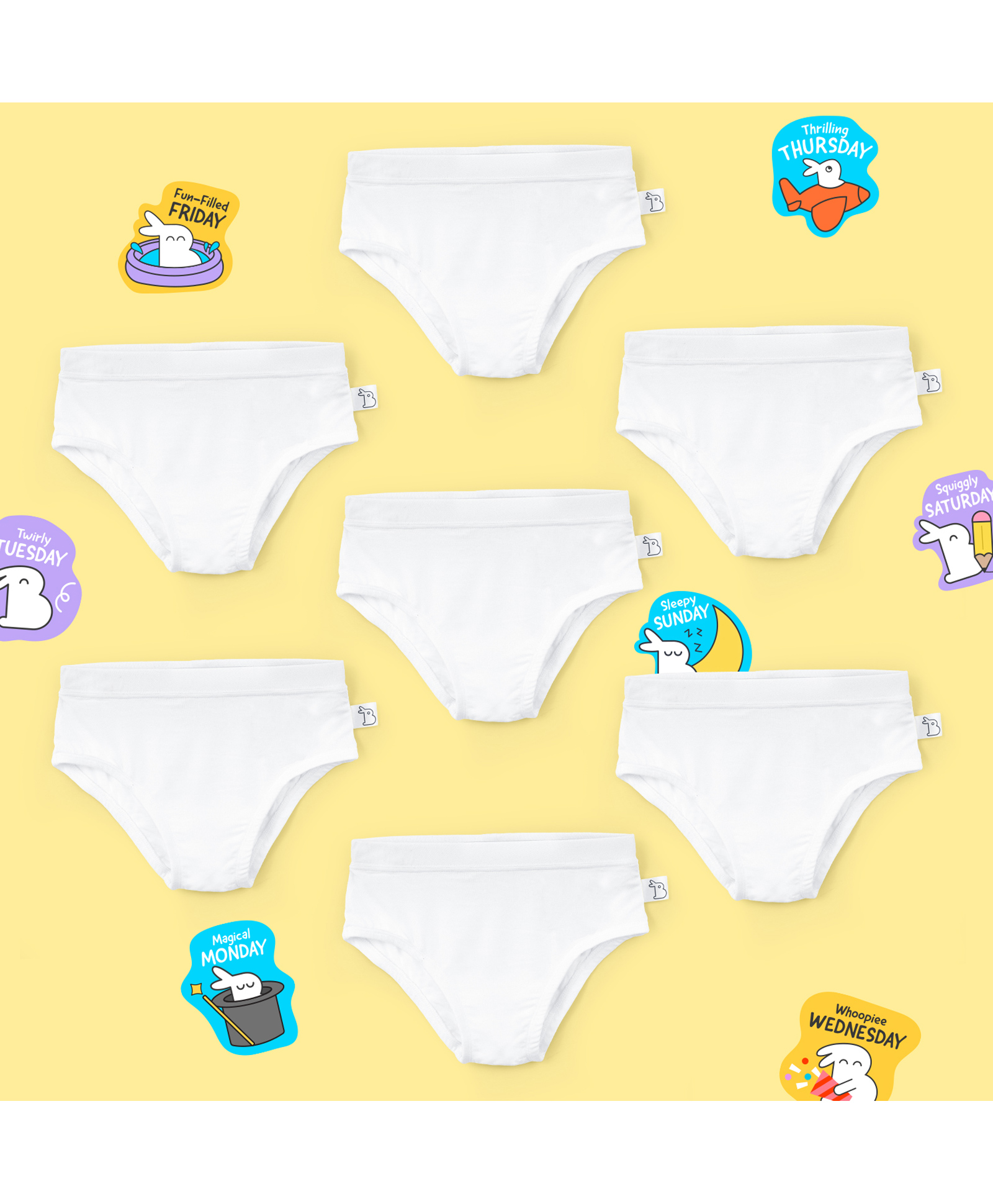 SuperBottoms Bamboo Knit Pack Of 7 Solid Panties With Diy Stickers - White-picture-34