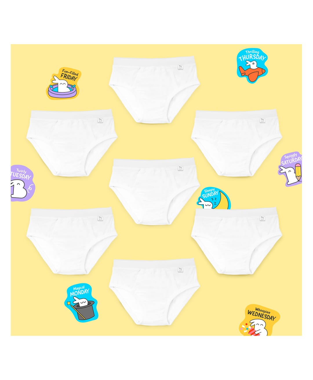 SuperBottoms Bamboo Knit Pack Of 7 Solid Briefs With Diy Stickers - White-picture-33