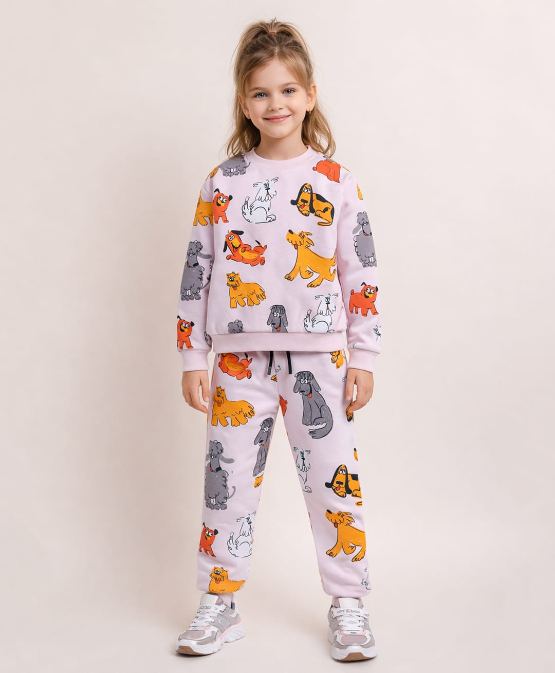 Little Marine Cotton Blend Knit Full Sleeves Puppies Printed Coordinating Sweatshirt With Pajama Set - Pink-picture-26